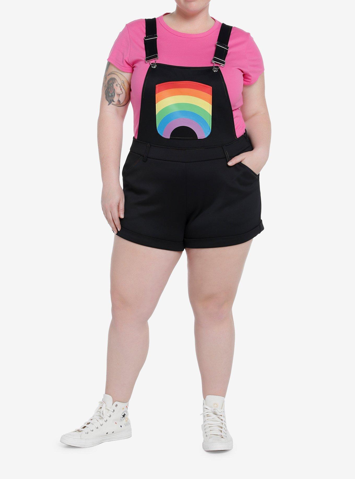 Rainbow Black Shortalls Plus Size, RAINBOW, alternate
