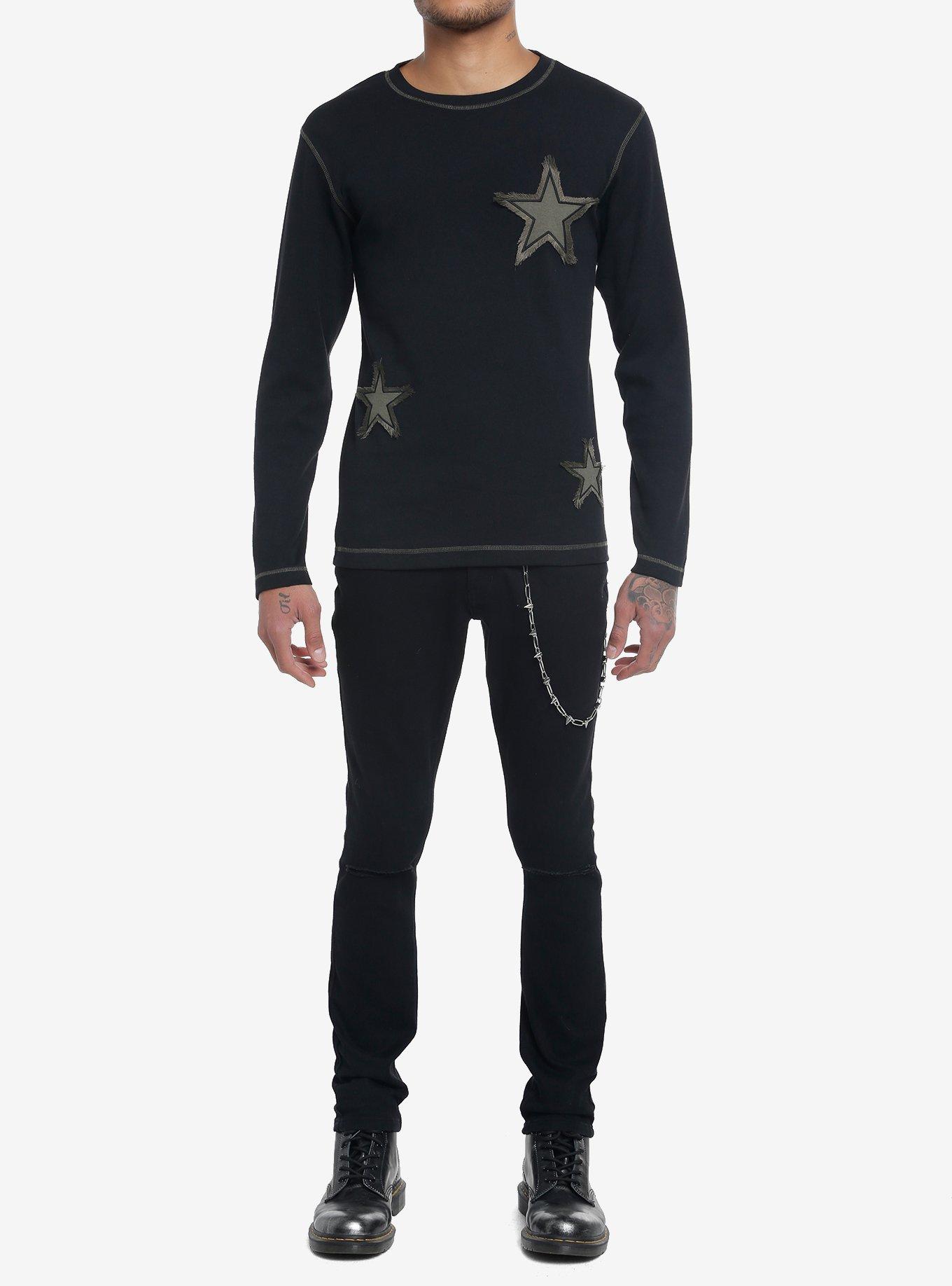 Black & Green Star Long-Sleeve Knit Top, BLACK  GREEN, alternate