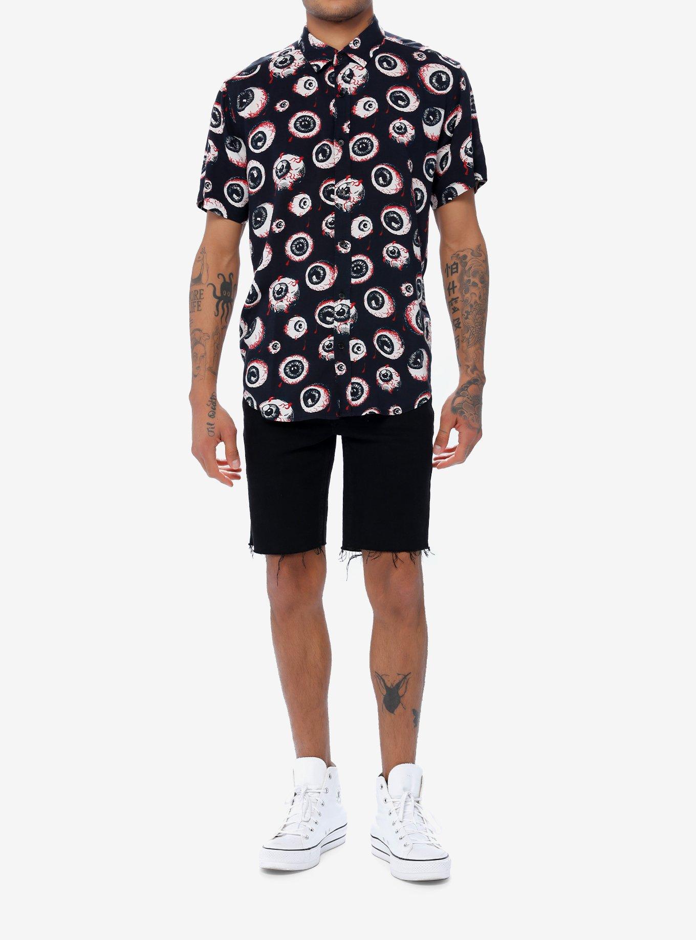 Red Eye Woven Button-Up, BLACK  RED, alternate
