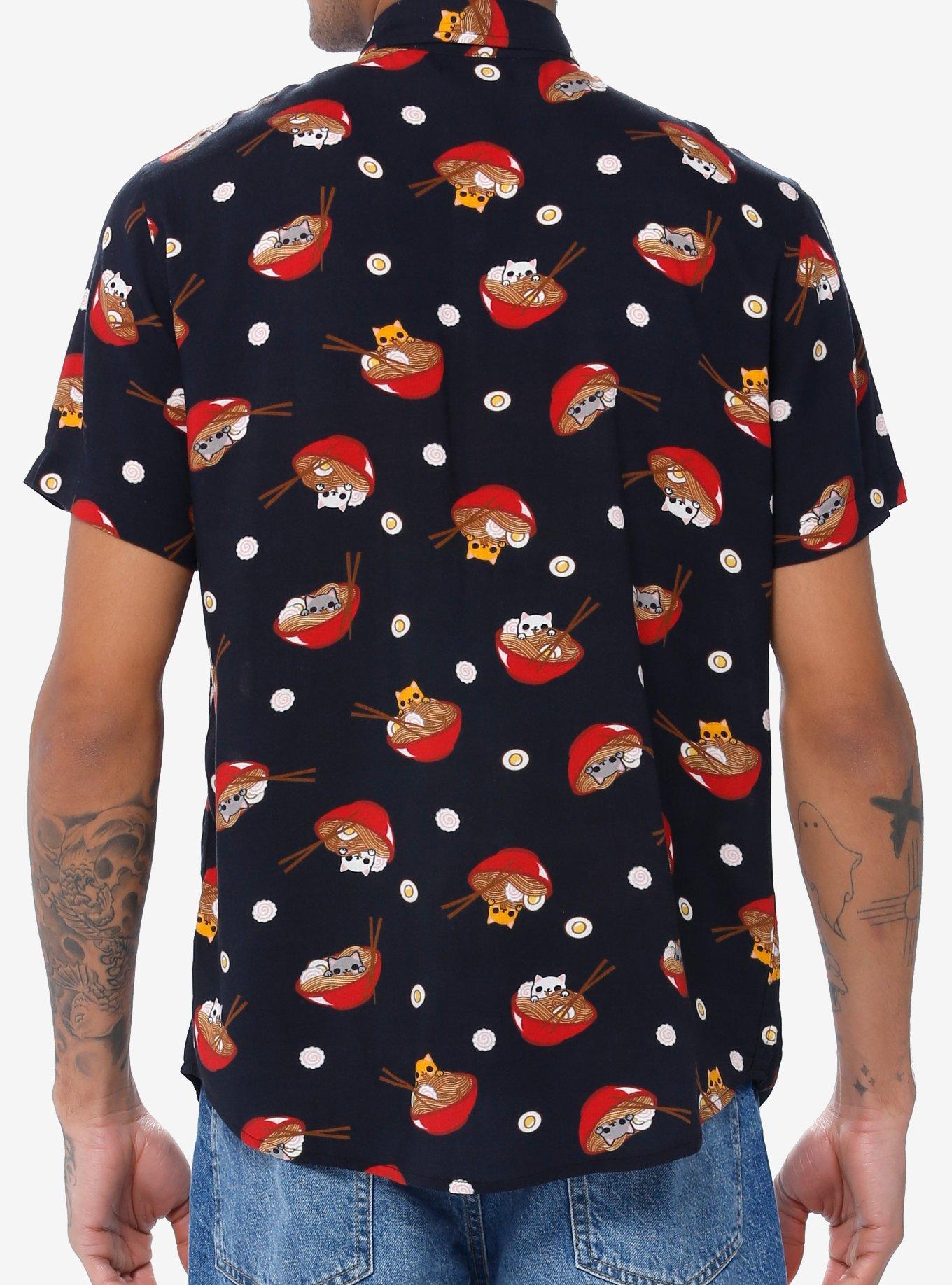 Kitty Ramen Woven Button-Up, BLACK, alternate