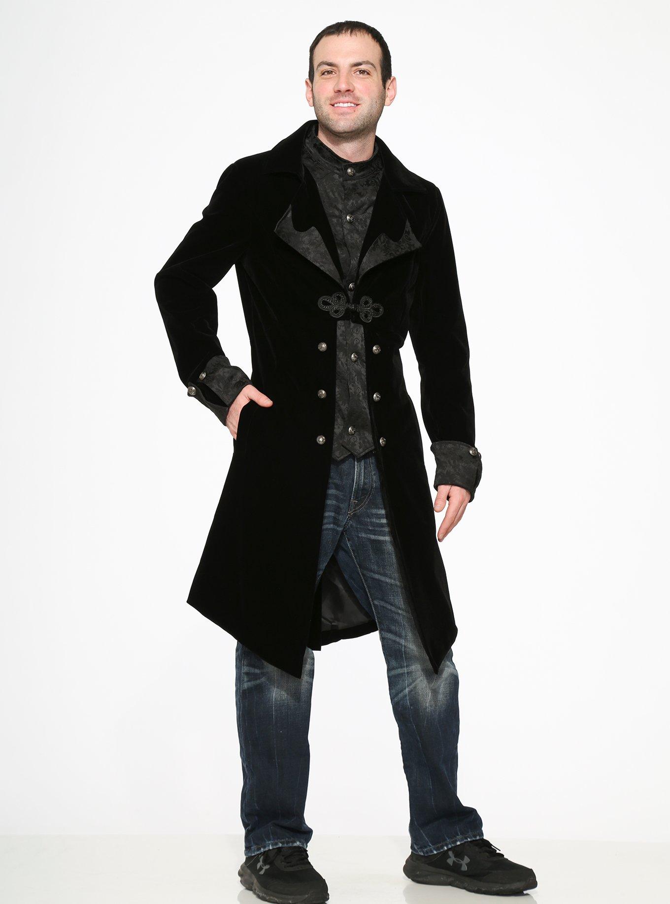 Black Velvet Mens Coat, BLACK, alternate