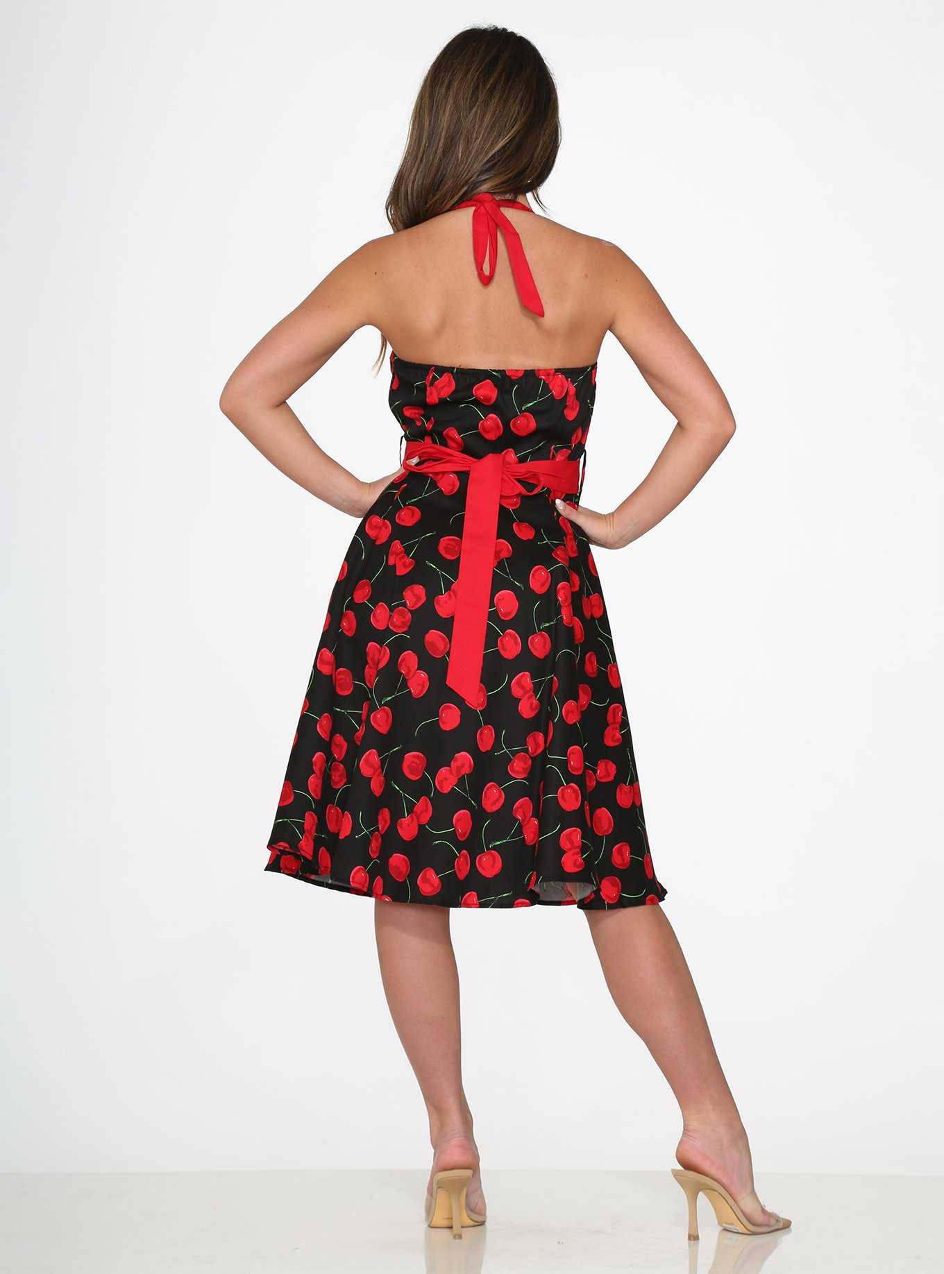 Black Red Cherry Halter Dress, , hi-res