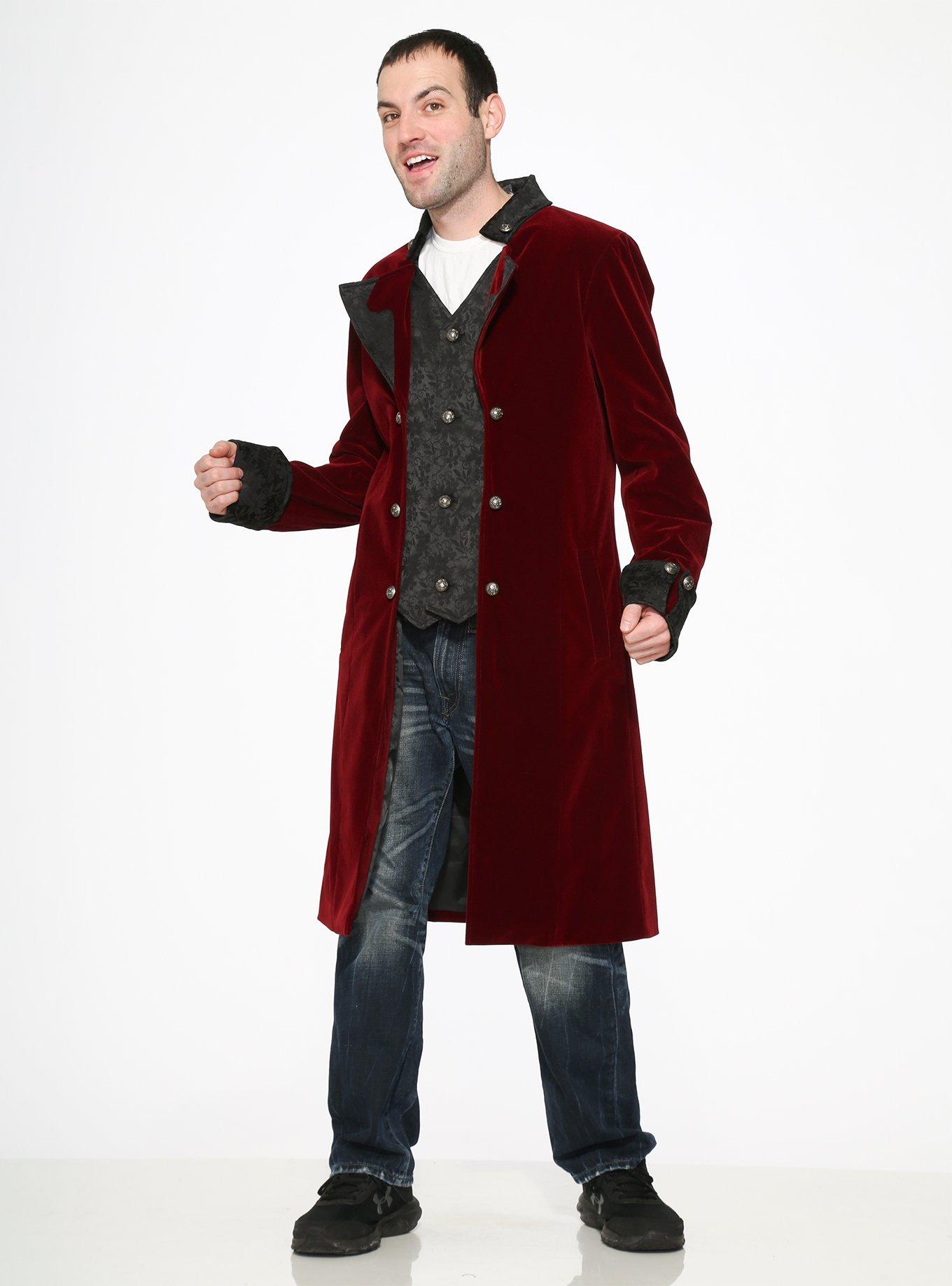 Burgundy Velvet Mens Coat, BURGUNDY, alternate