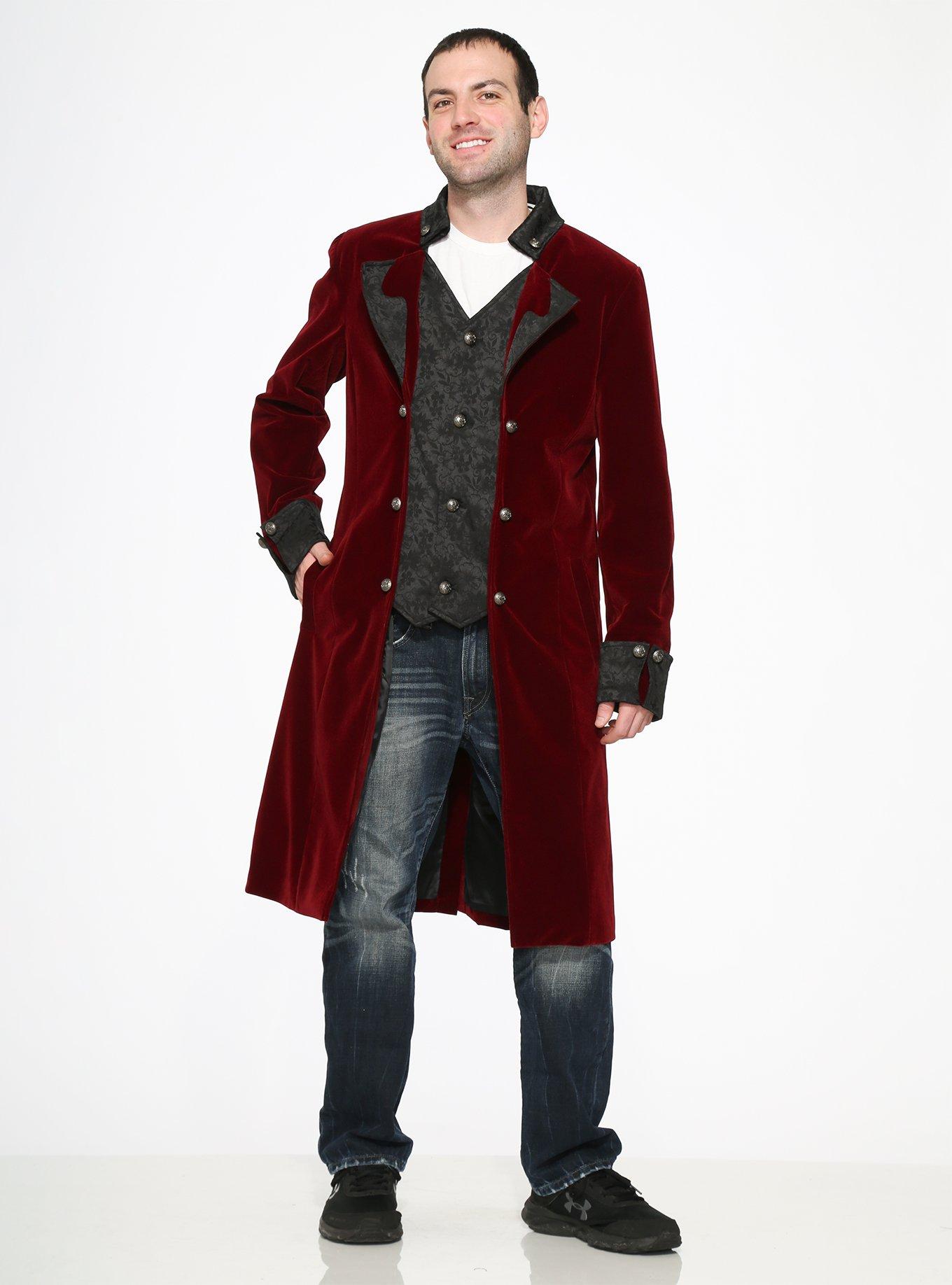 Burgundy Velvet Mens Coat, BURGUNDY, alternate