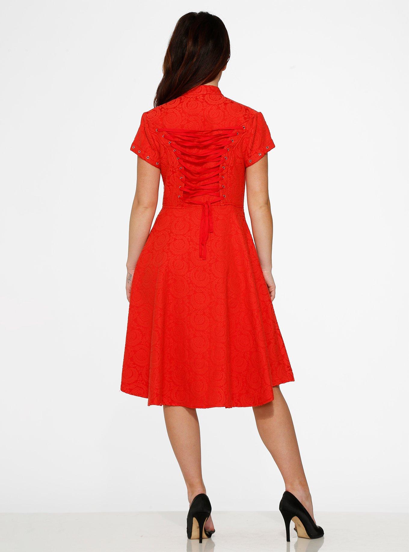 Red Jacquard HiLo Dress, RED, alternate