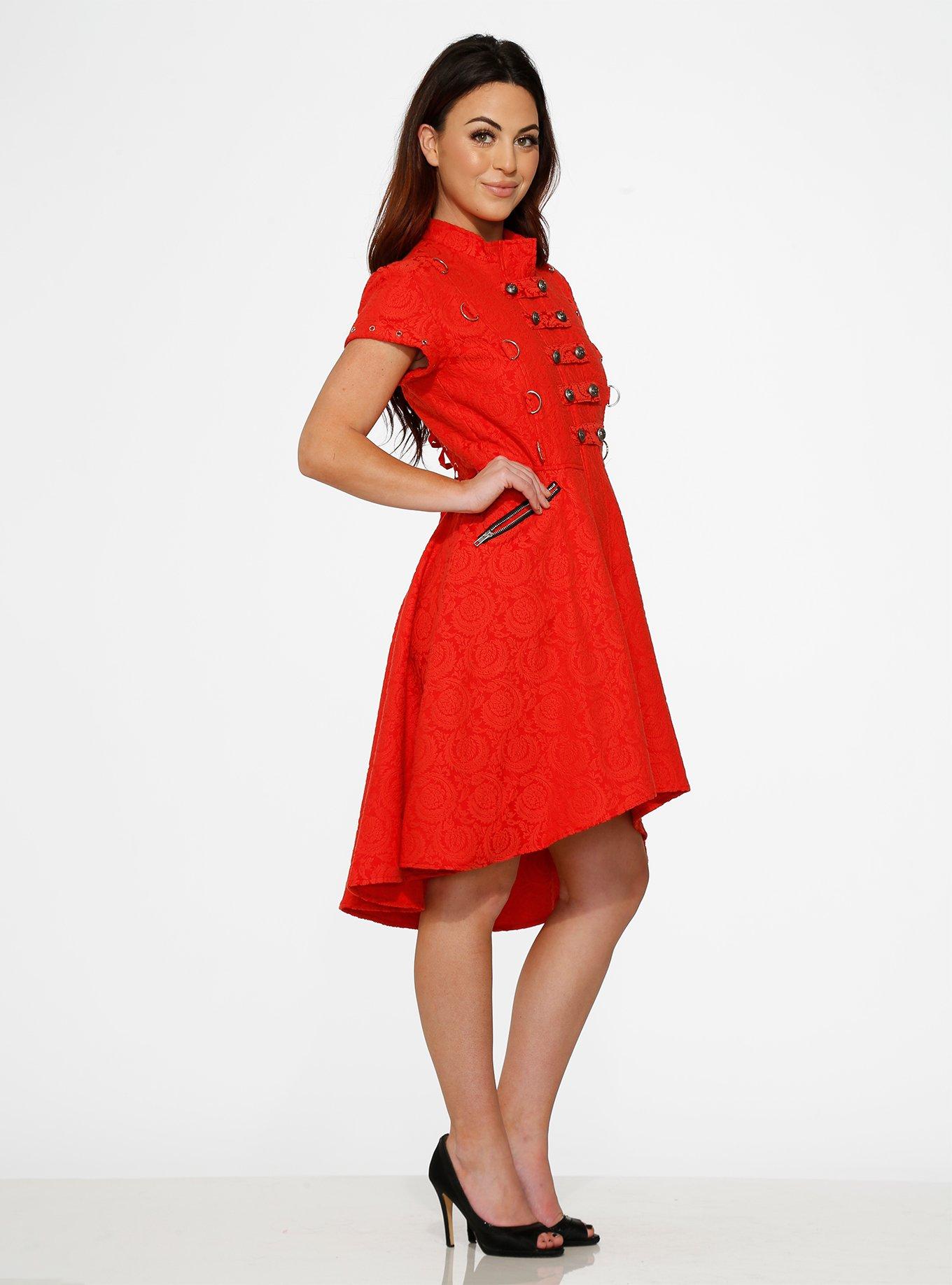 Red Jacquard HiLo Dress, RED, alternate