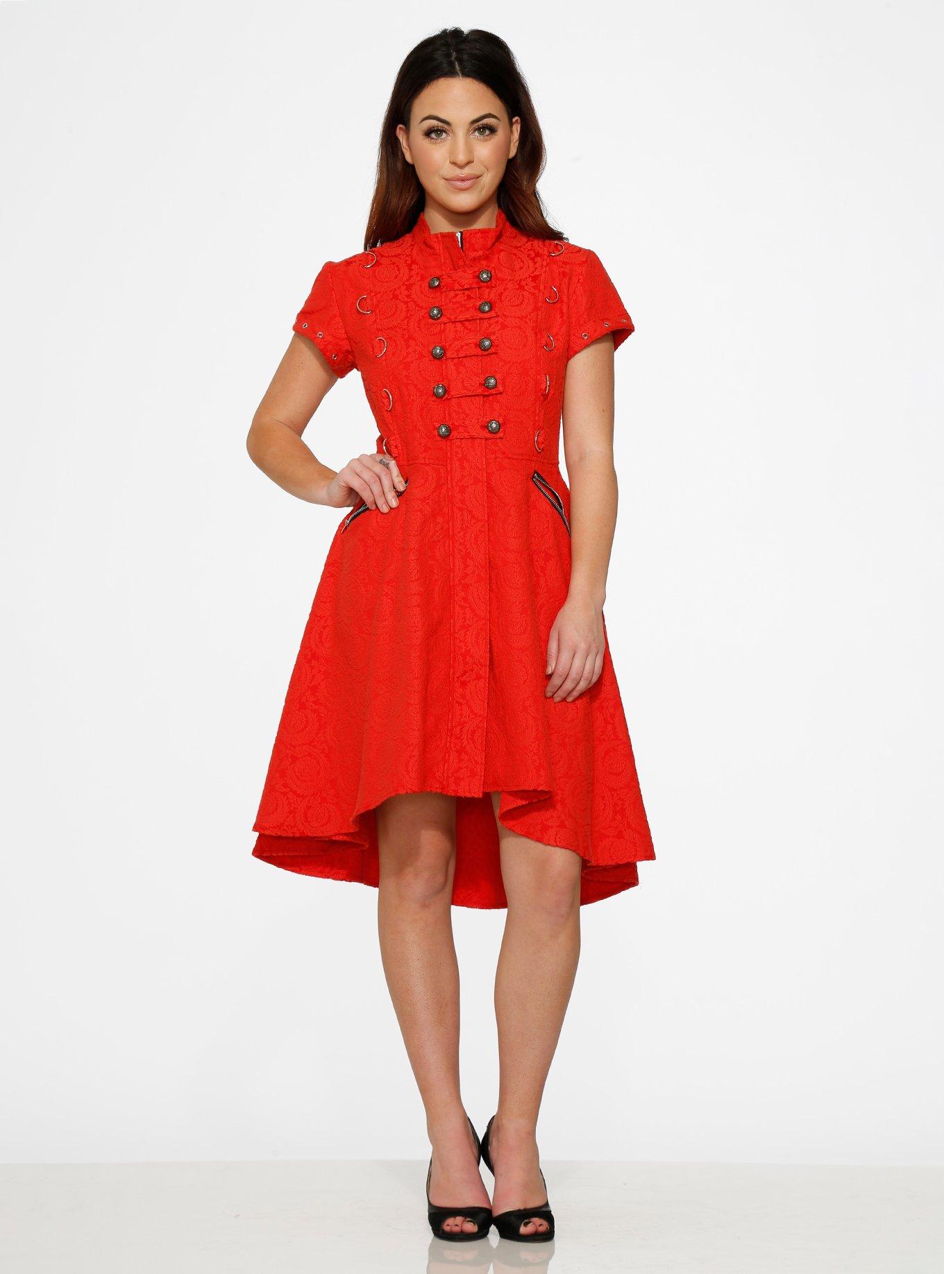 Red Jacquard HiLo Dress, RED, alternate