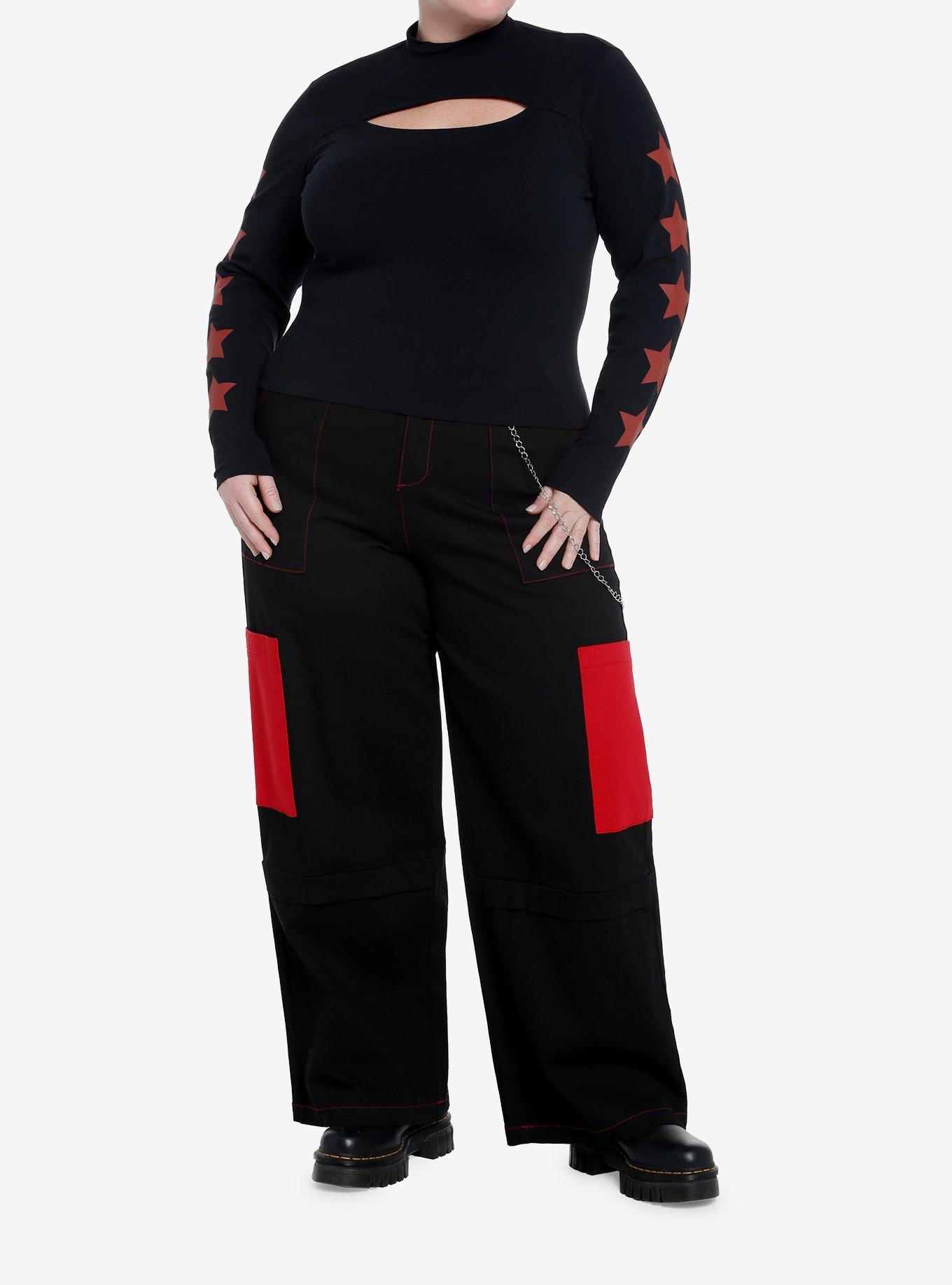 Social Collision Red Stars Cutout Girls Long-Sleeve T-Shirt Plus Size, , hi-res