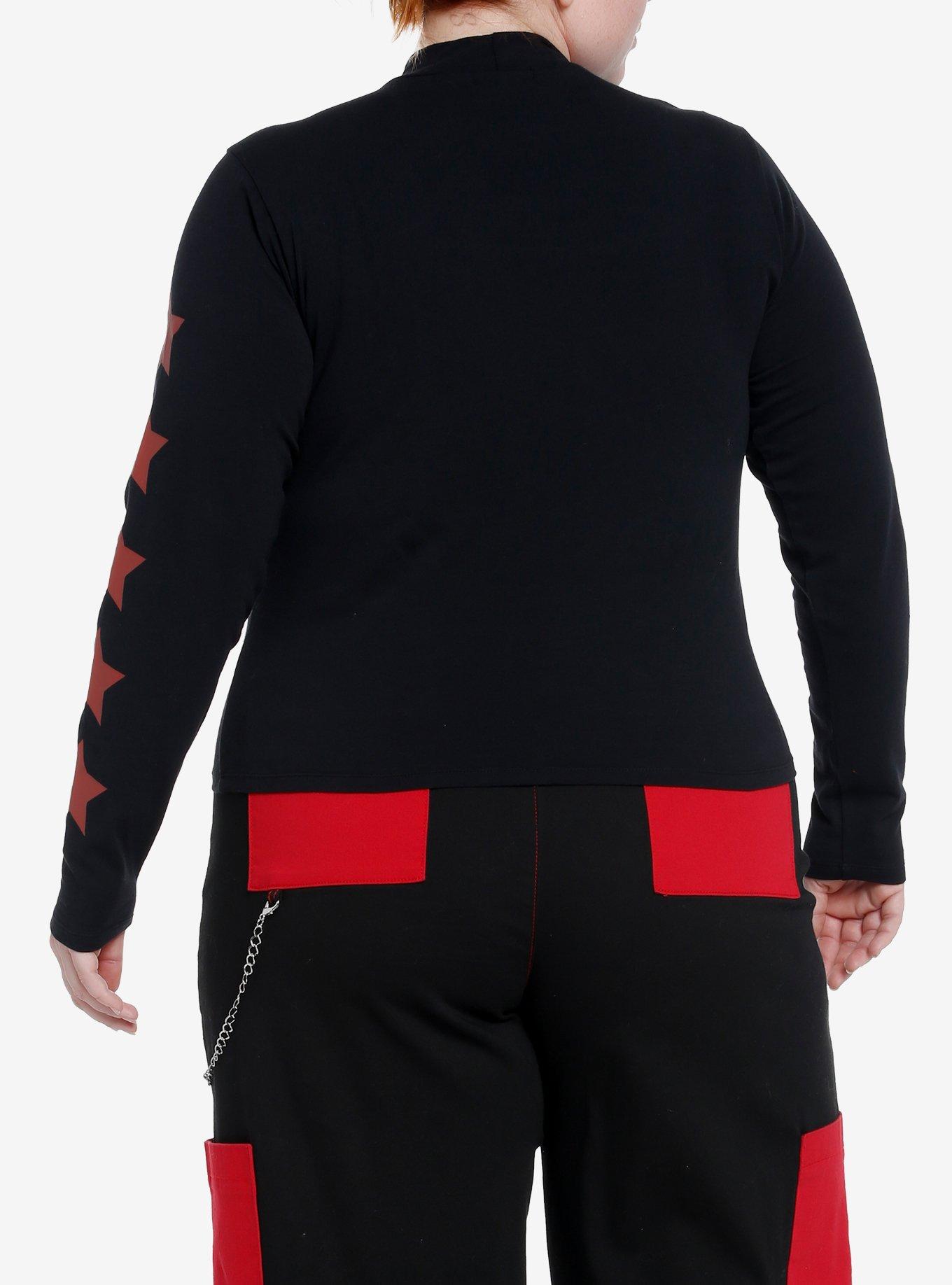Social Collision Red Stars Cutout Girls Long-Sleeve T-Shirt Plus Size, BLACK, alternate