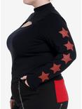 Social Collision Red Stars Cutout Girls Long-Sleeve T-Shirt Plus Size, BLACK, alternate