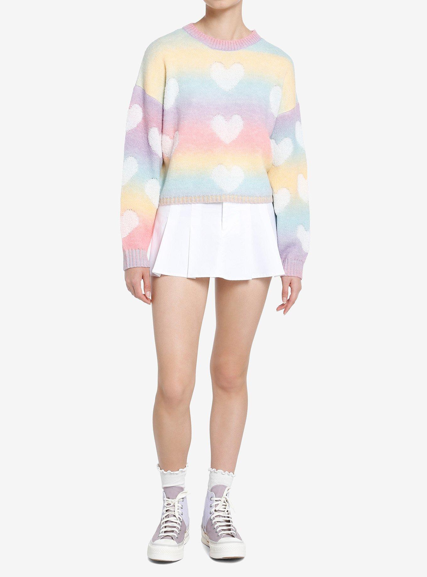 Sweet Society Pastel Rainbow Hearts Girls Sweater, STRIPES-RAINBOW, alternate
