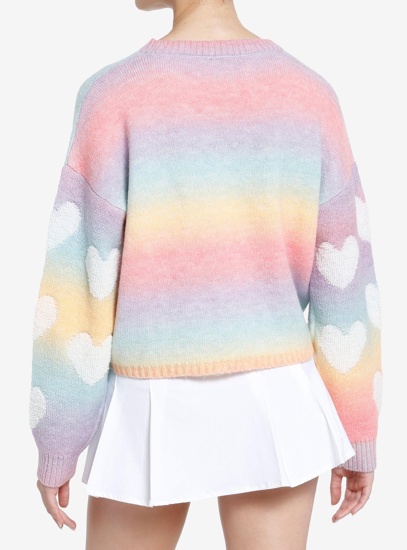 Sweet Society Pastel Rainbow Hearts Girls Sweater, STRIPES-RAINBOW, alternate