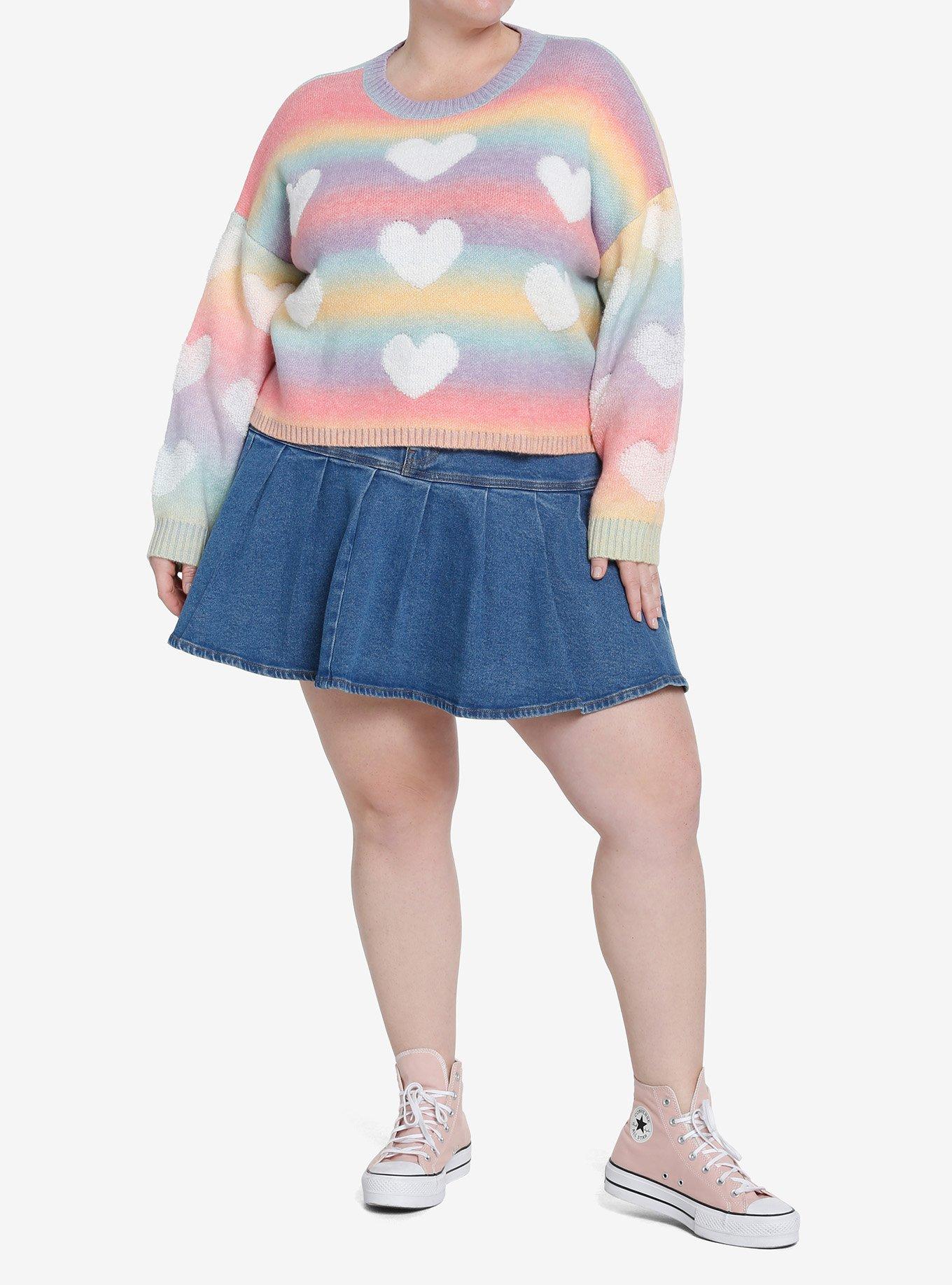 Sweet Society Pastel Rainbow Hearts Girls Sweater Plus Size, STRIPES-RAINBOW, alternate