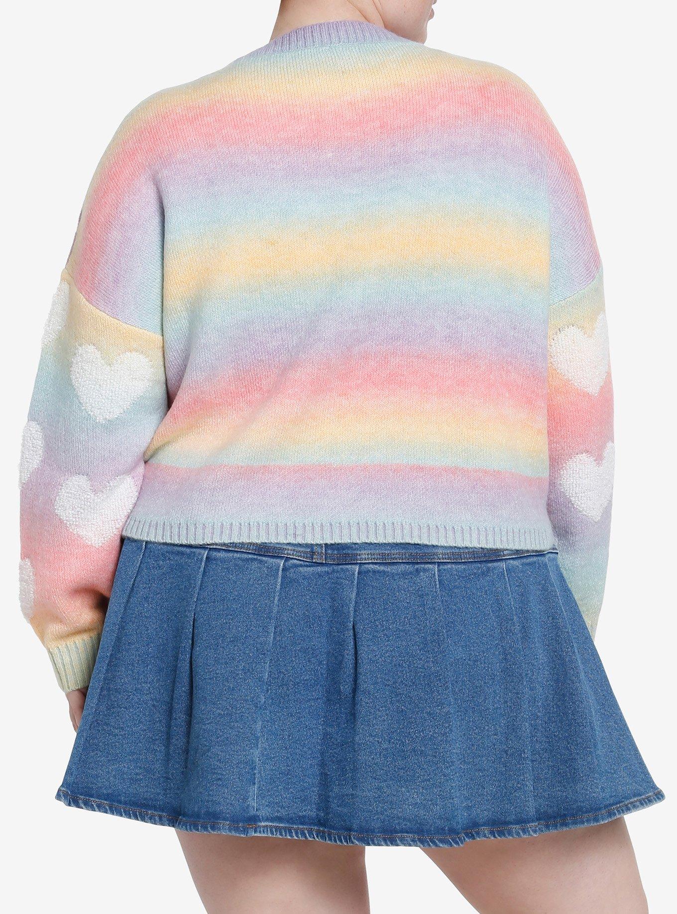 Sweet Society Pastel Rainbow Hearts Girls Sweater Plus Size, STRIPES-RAINBOW, alternate