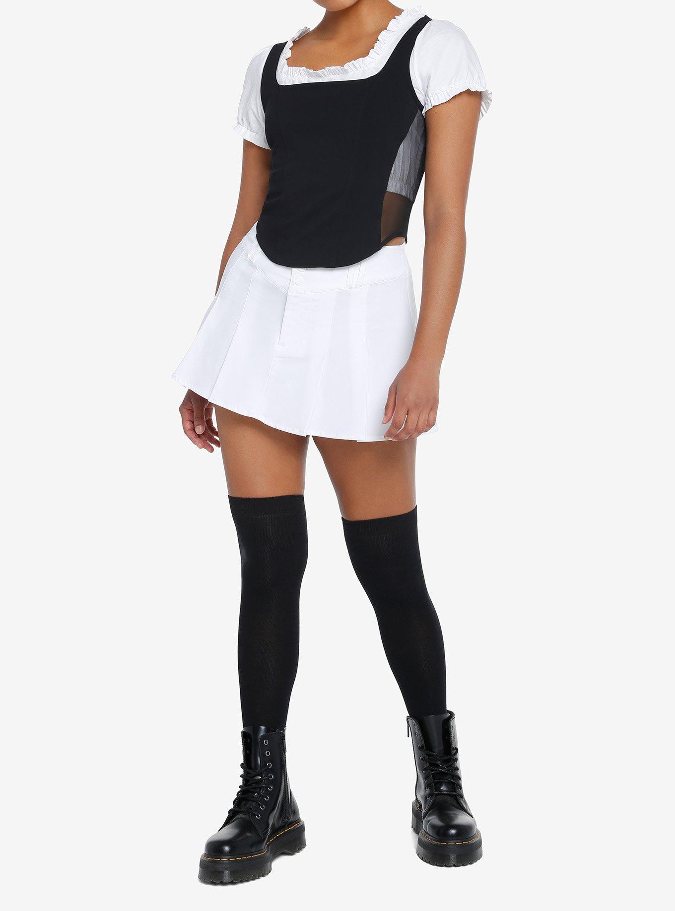 Social Collision Black Corset Puff-Sleeve Twofer Top, WHITE, alternate