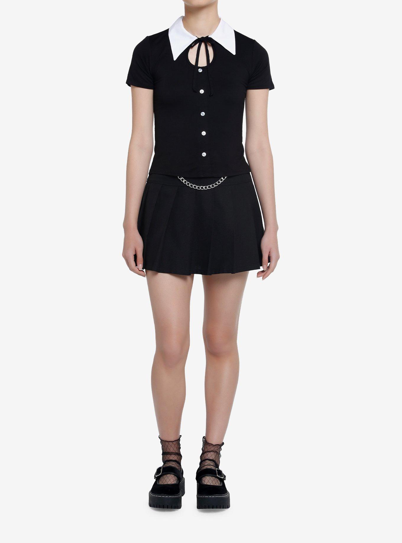 Black Pointy Collar Girls Top, , hi-res