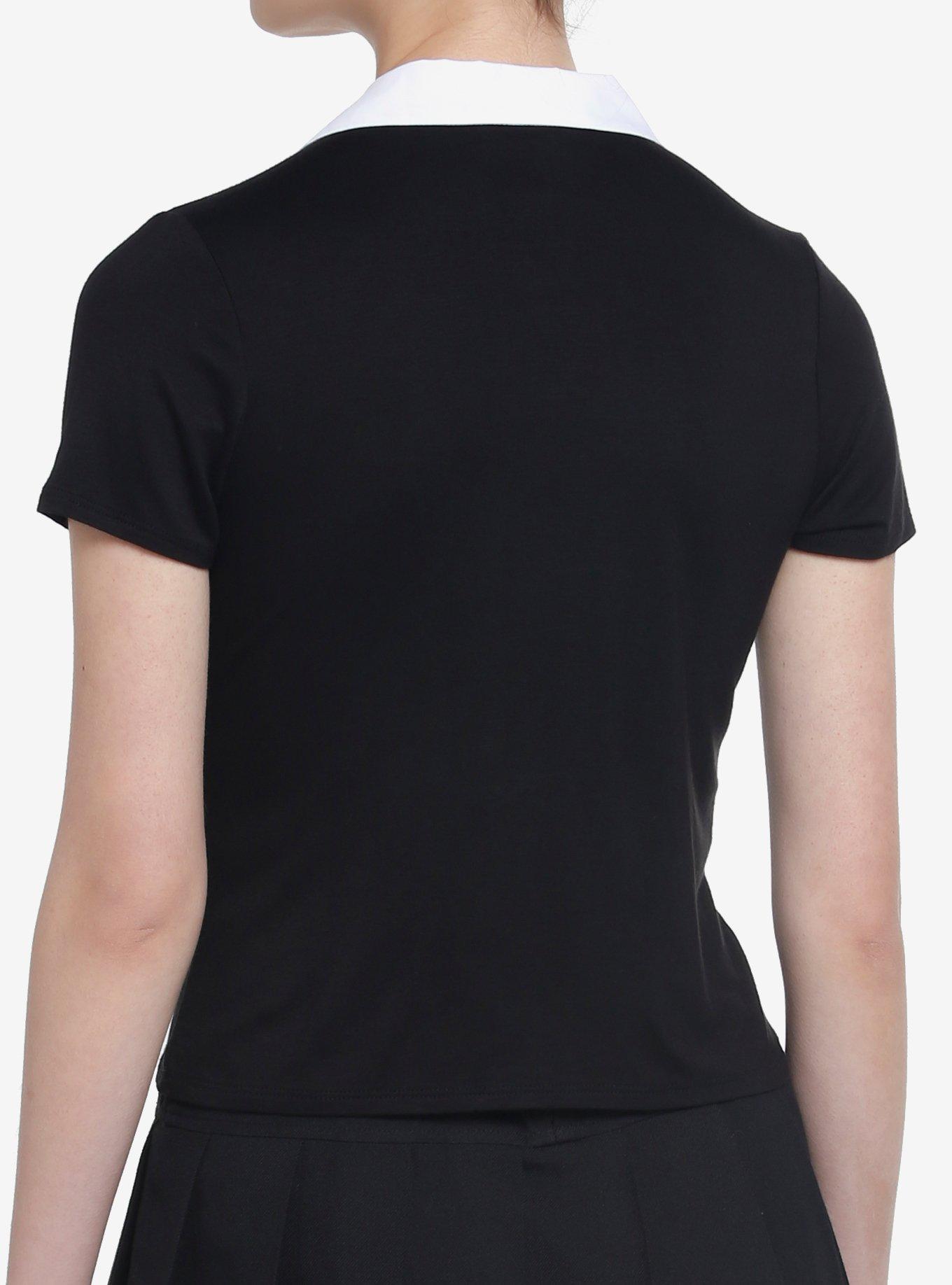 Black Pointy Collar Girls Top, BLACK, alternate
