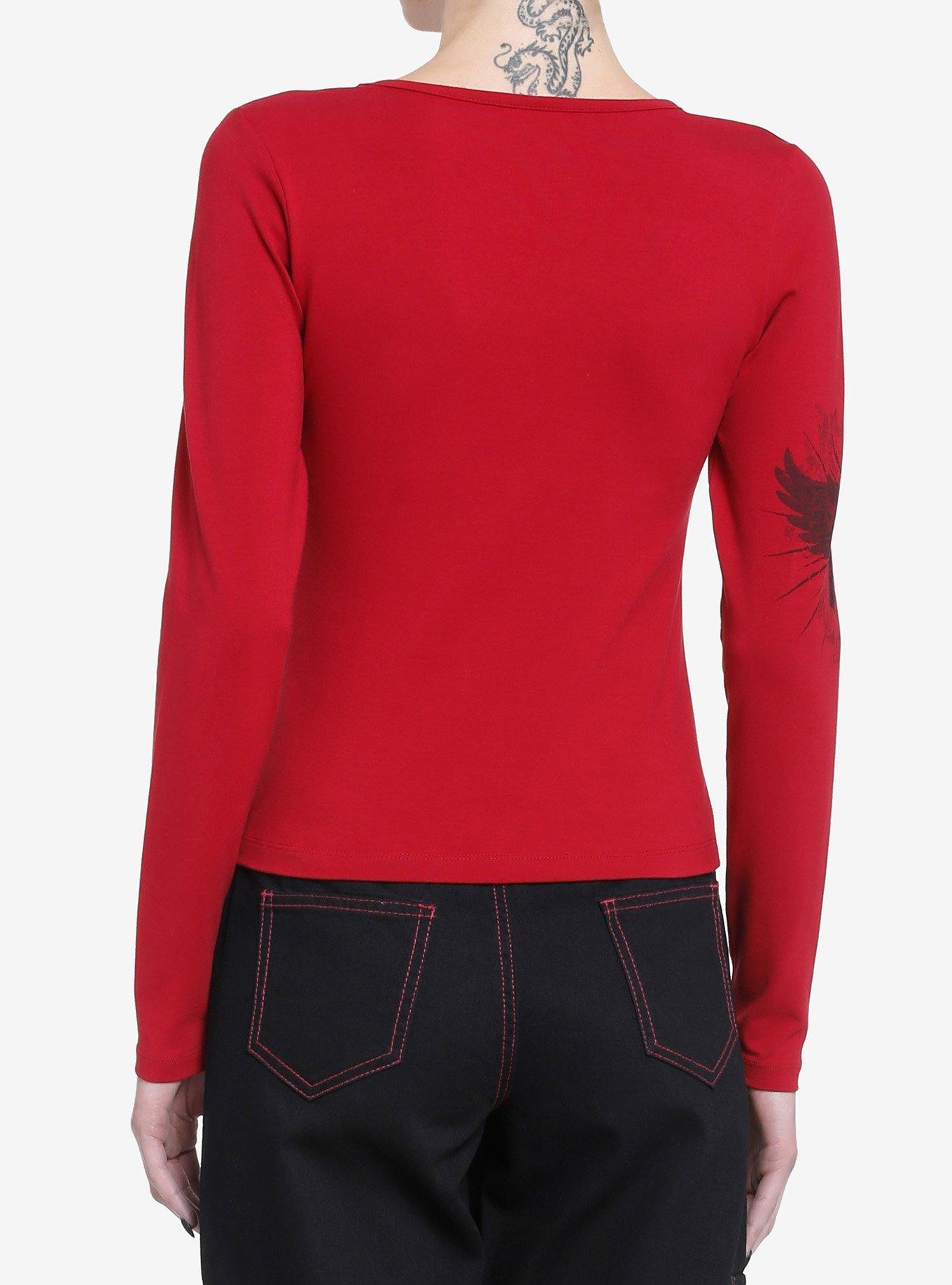 Social Collision Punk Gothic Cross Girls Long-Sleeve Top, BURGUNDY, alternate