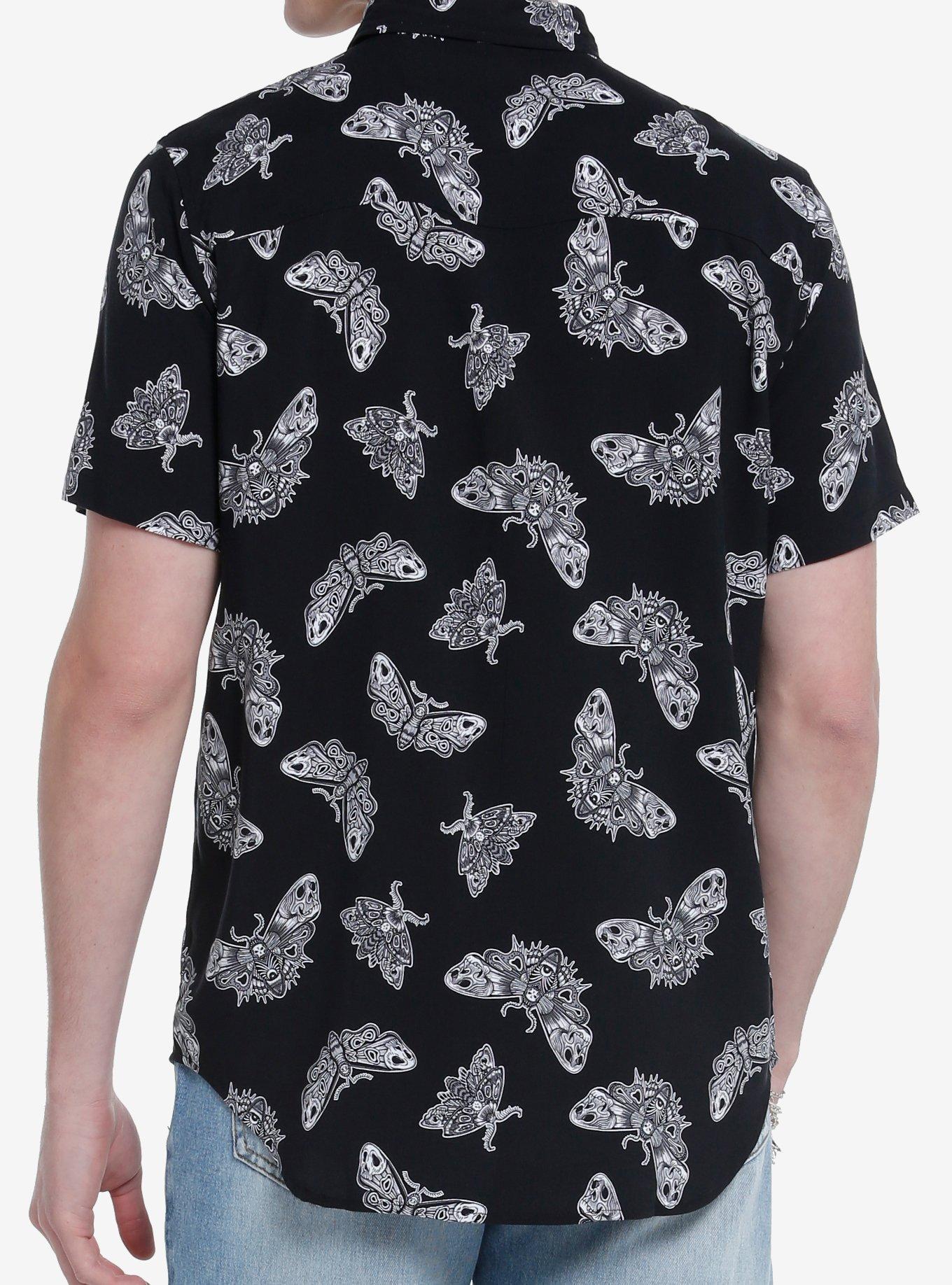 Death's-Head Moth Woven Button-Up, BLACK  WHITE, alternate