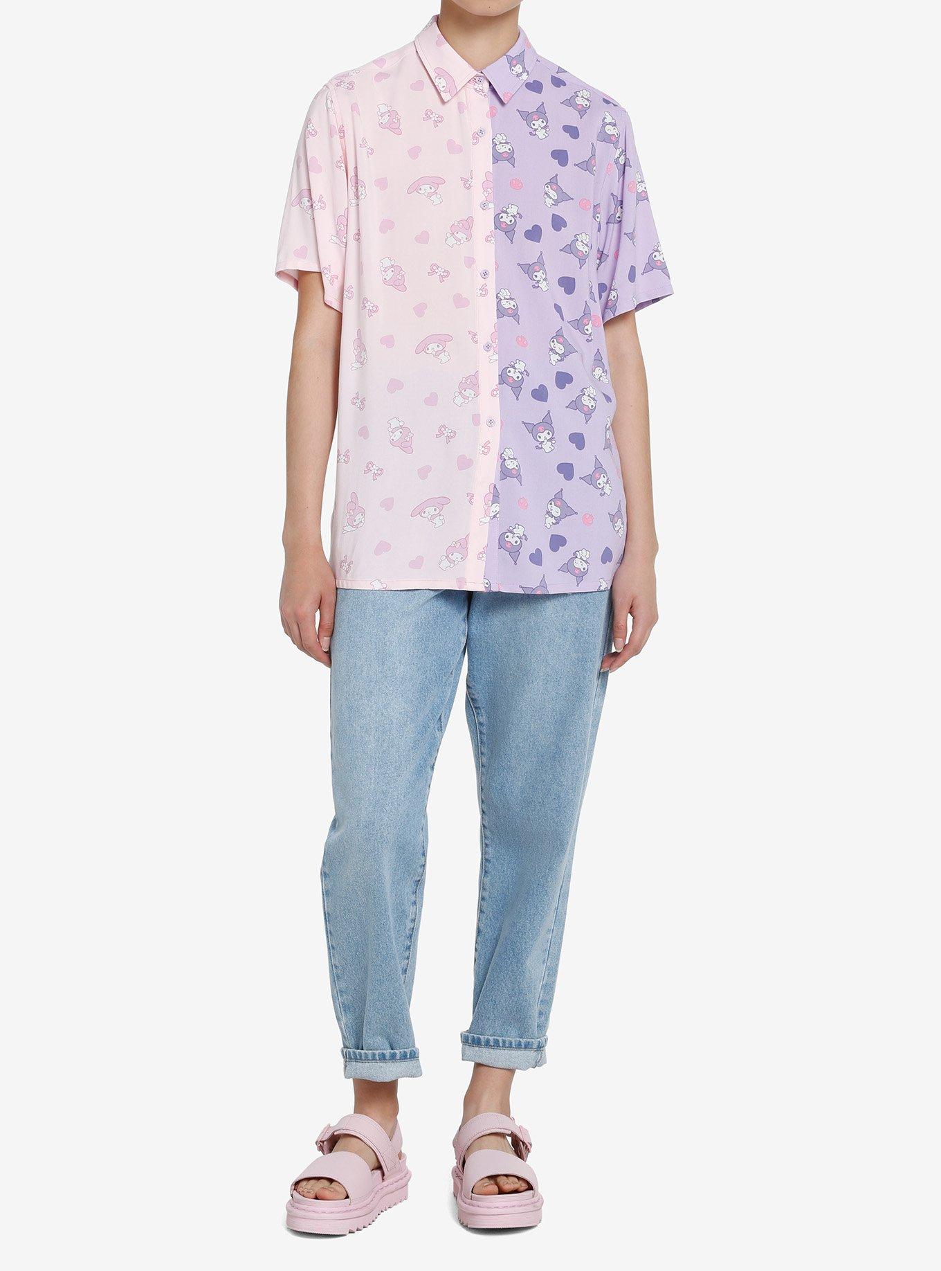 My Melody & Kuromi Split Girls Oversized Woven Button-Up, MULTI, alternate