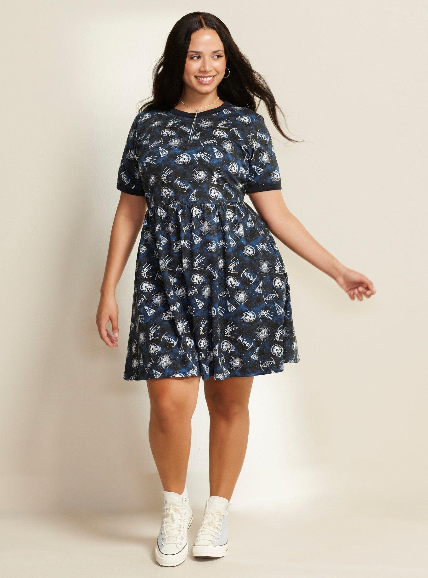 Her Universe Star Wars Spaceships T-Shirt Dress Plus Size Her Universe Exclusive, MULTI, alternate