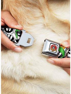 Looney Tunes Marvin The Martian stacked White Black Green Gold Seatbelt Buckle Dog Collar, , hi-res
