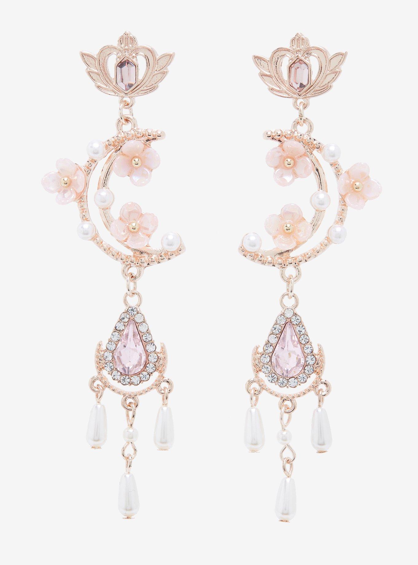 Sailor Moon Floral Crescent Moon Statement Earrings - BoxLunch Exclusive, , alternate