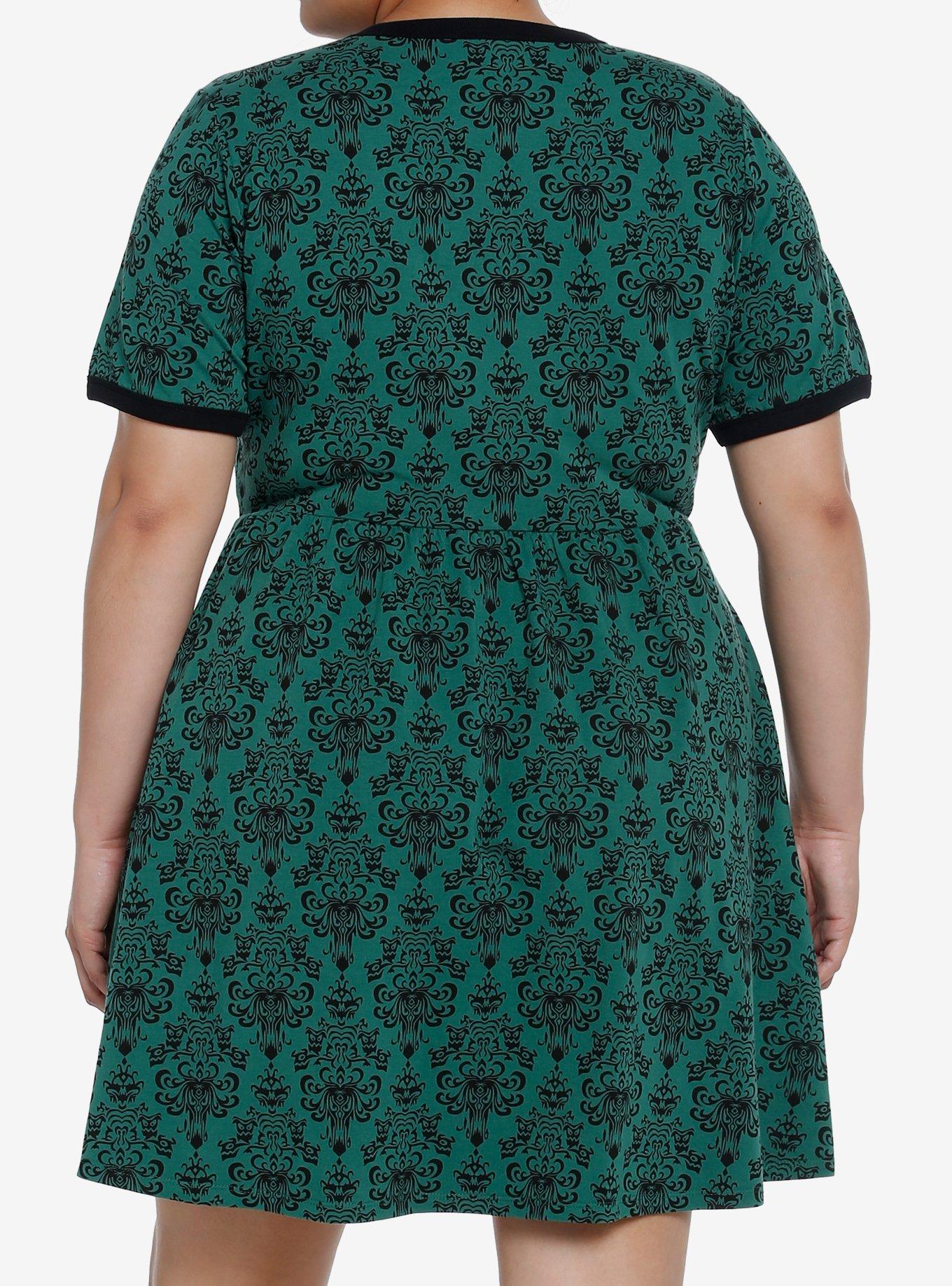 Her Universe The Haunted Mansion Wallpaper T-Shirt Dress Plus Size Her Universe Exclusive, GREEN, alternate