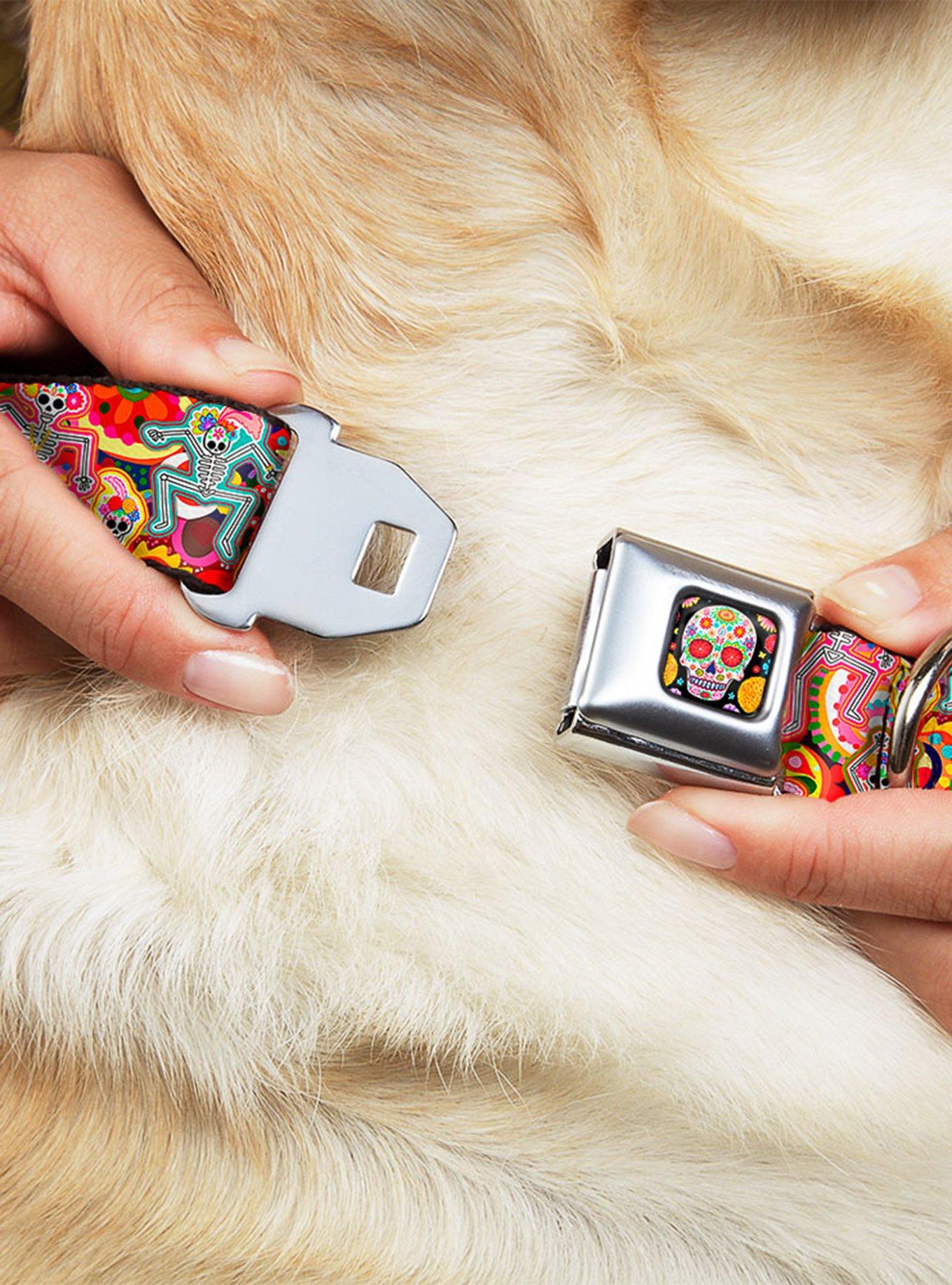 Dancing Catrinas Collage Multi Color Seatbelt Buckle Dog Collar, , hi-res