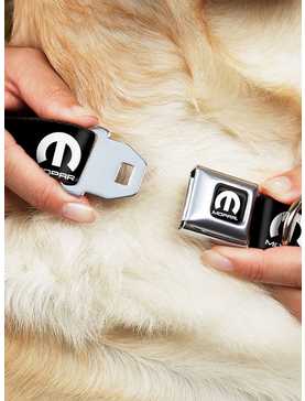 Mopar Logo Repeat Black White Seatbelt Buckle Dog Collar, , hi-res