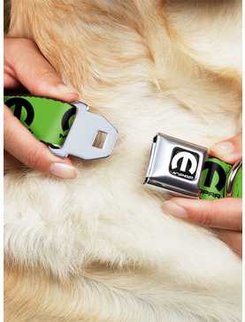 Mopar Logo Repeat Green Black Seatbelt Buckle Dog Collar, , hi-res