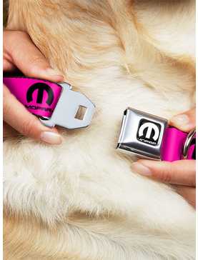 Mopar Logo Repeat Hot Pink Black Seatbelt Buckle Dog Collar, , hi-res