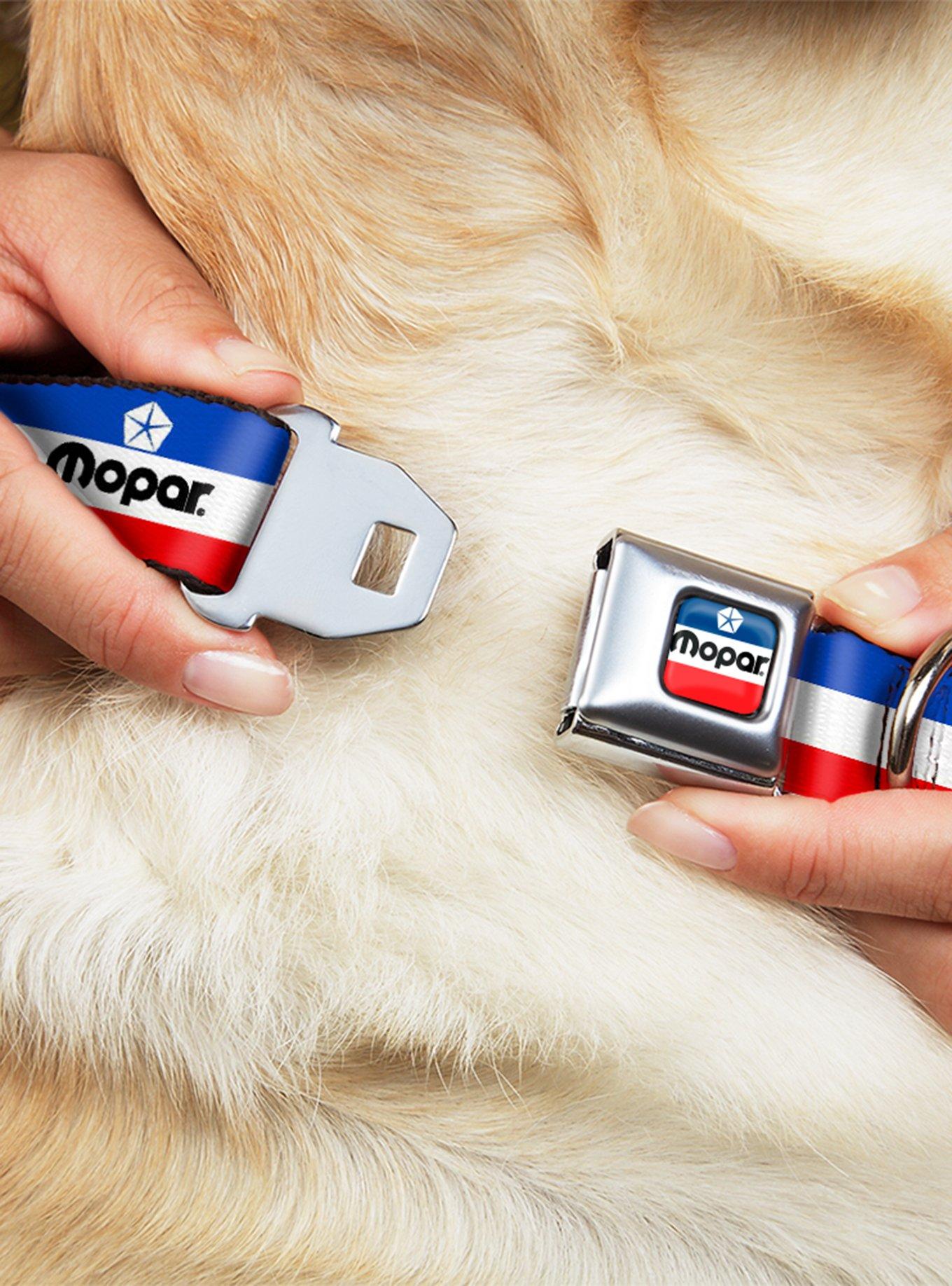 Mopar Logo Stripe Blue White Red Seatbelt Buckle Dog Collar, , hi-res