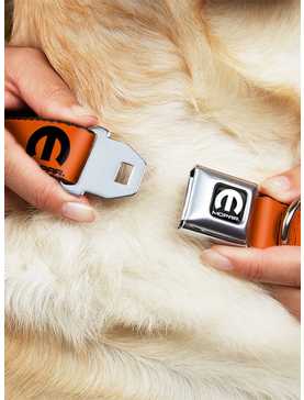 Mopar Logo Repeat Orange Black Seatbelt Buckle Dog Collar, , hi-res