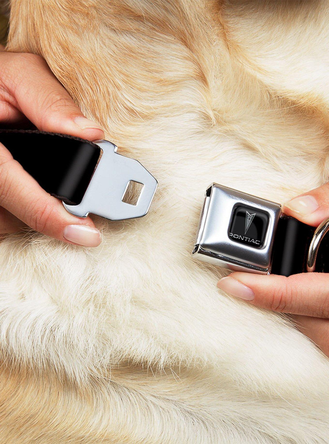 Pontiac Black Silver Logo Repeat Seatbelt Buckle Dog Collar, , hi-res