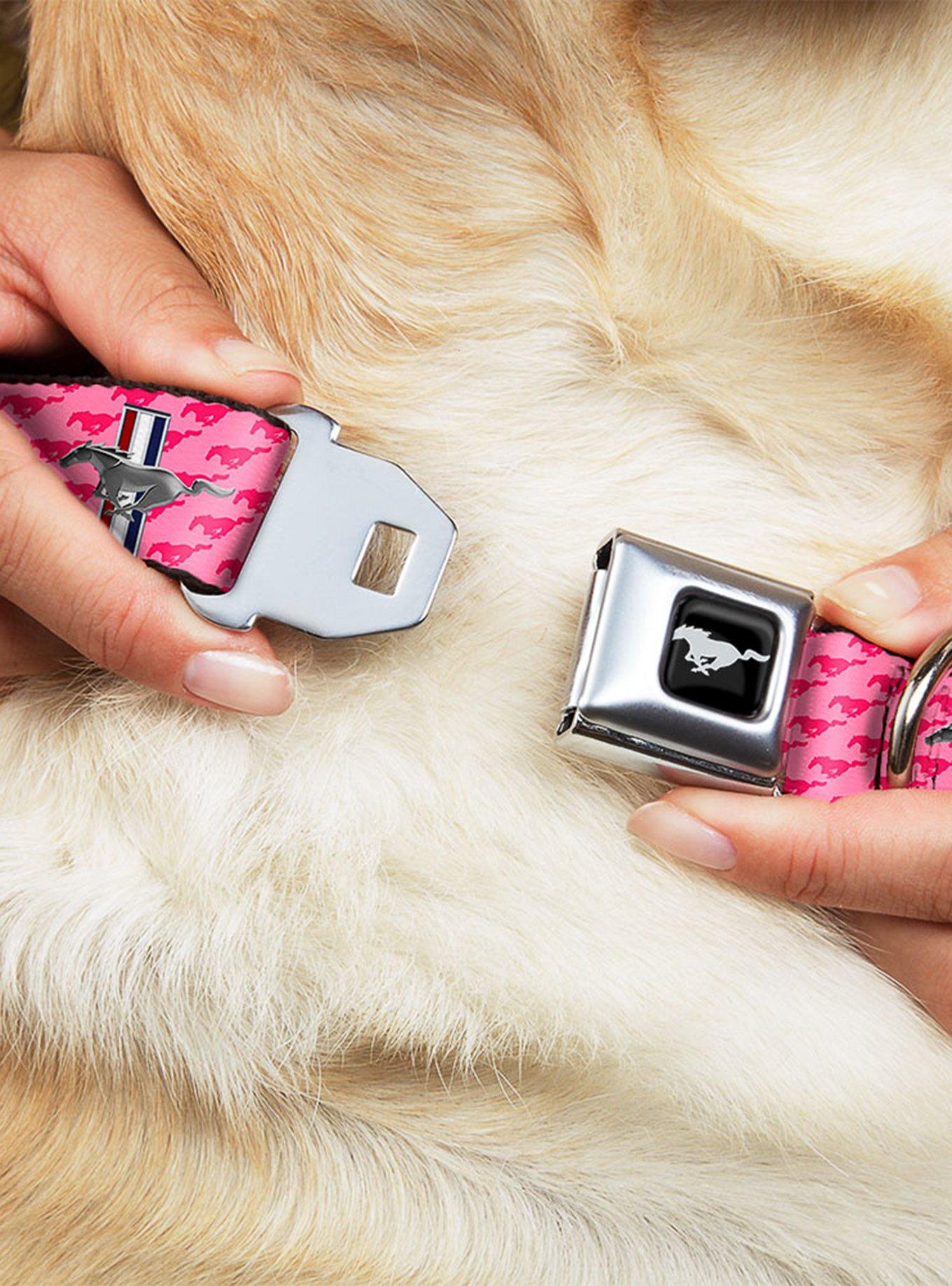 Ford Mustang Bars Text Pink Logo Repeat Seatbelt Buckle Dog Collar, , hi-res