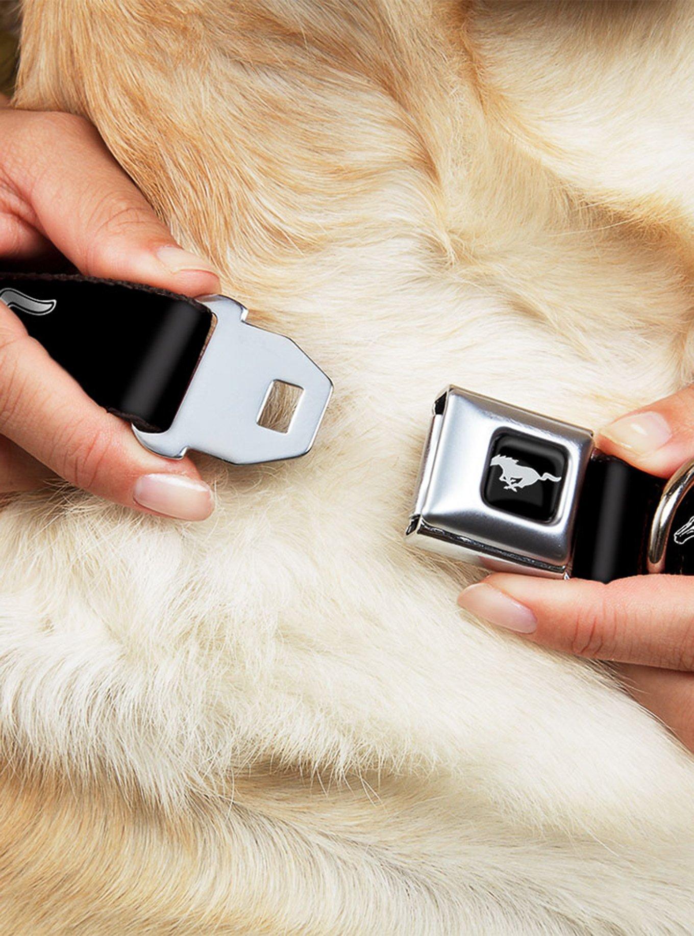 Ford Mustang Black White Logo Repeat Seatbelt Buckle Dog Collar, , hi-res