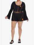 Social Collision Black & Orange Stitch Skull Bell Sleeve Girls Top Plus Size, BLACK, alternate