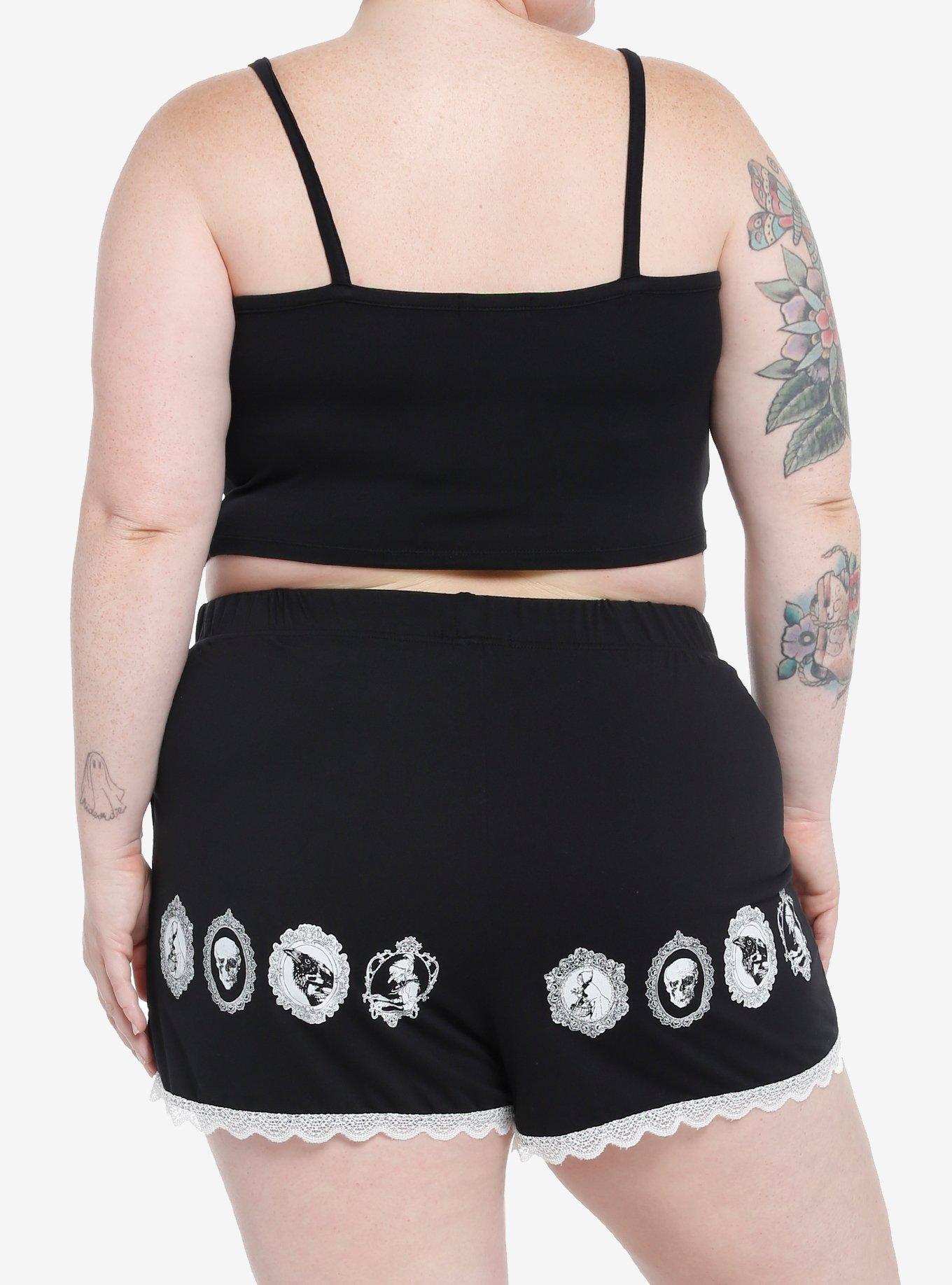 Skull Raven Cameo Girls Lounge Set Plus Size, BLACK, alternate