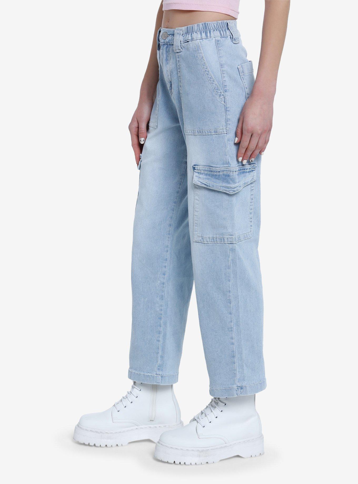 Light Indigo Denim Cargo Pants, INDIGO, alternate