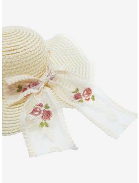 Tan Floral Bow Floppy Hat, , hi-res