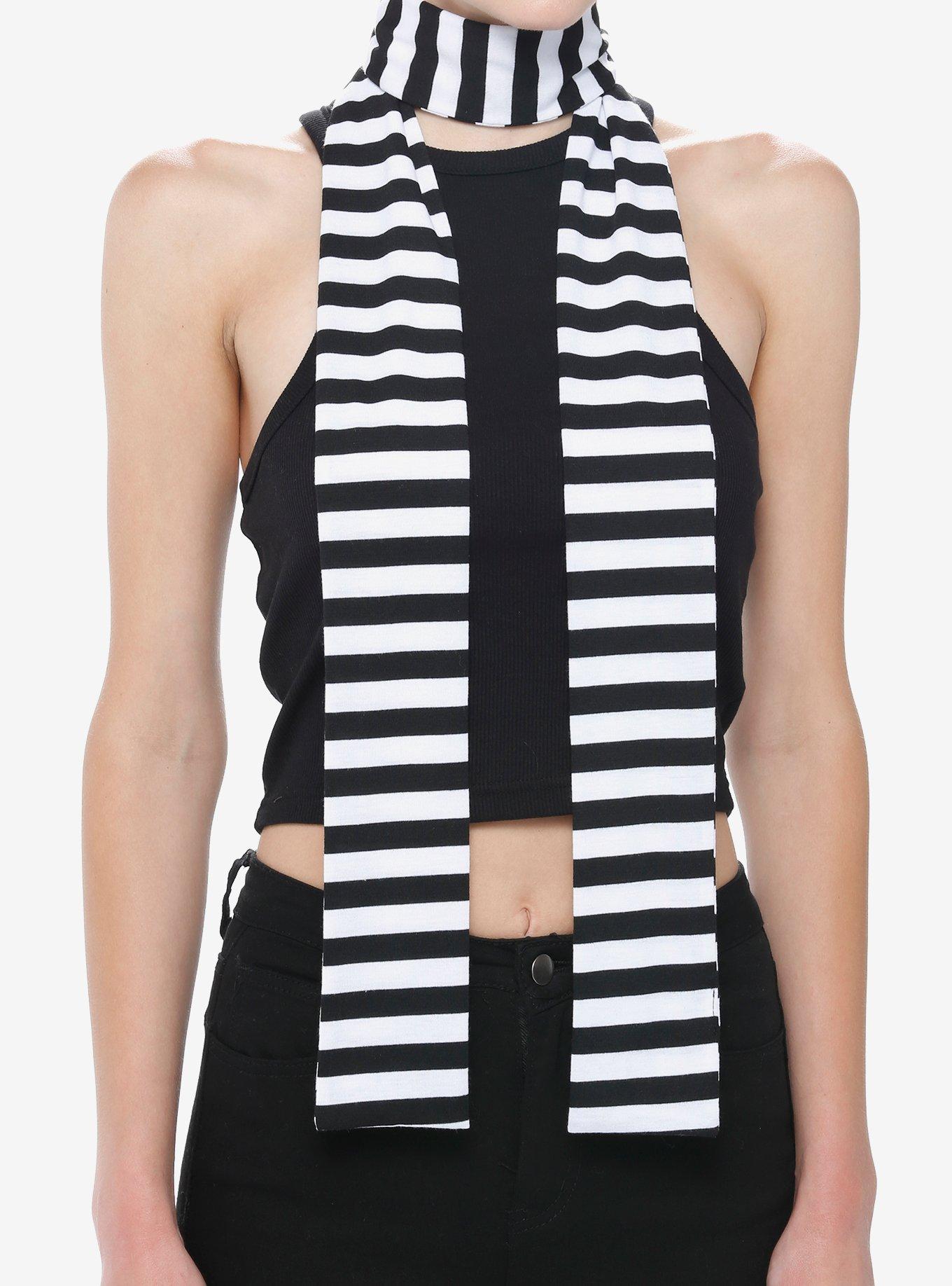 Black & White Stripe Skinny Scarf, , alternate