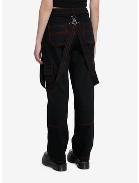 Red Stitch Black Cargo Suspender Pants, , hi-res