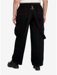 Red Stitch Black Cargo Suspender Pants Plus Size, BLACK  RED, alternate