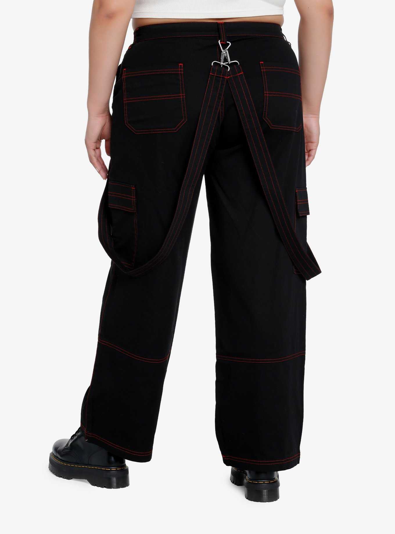 Red Stitch Black Cargo Suspender Pants Plus Size, , hi-res