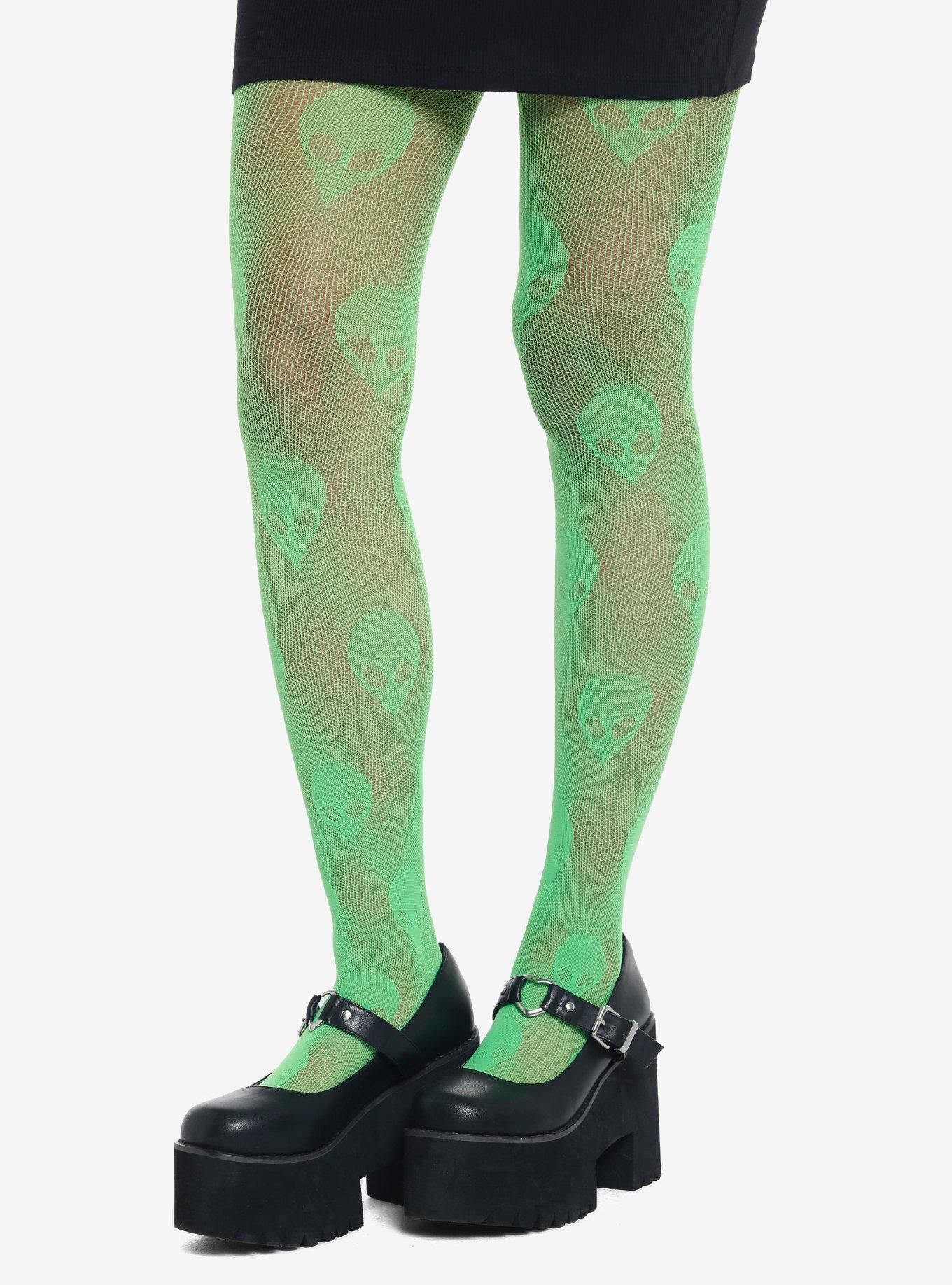 Green Alien Fishnet Tights, , alternate