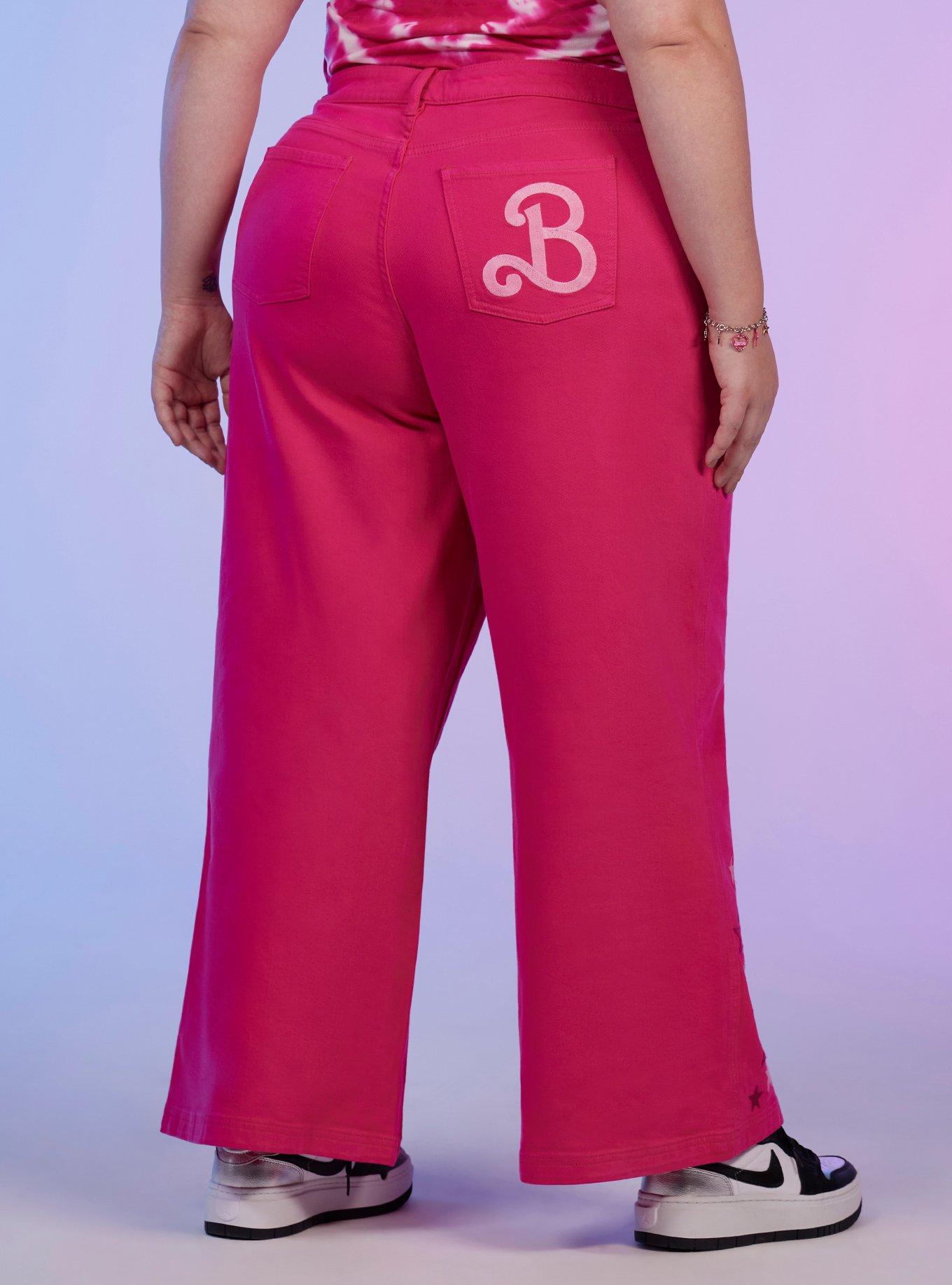 Barbie Hot Pink Star Chain High-Waisted Denim Pants Plus Size, WHITE, alternate