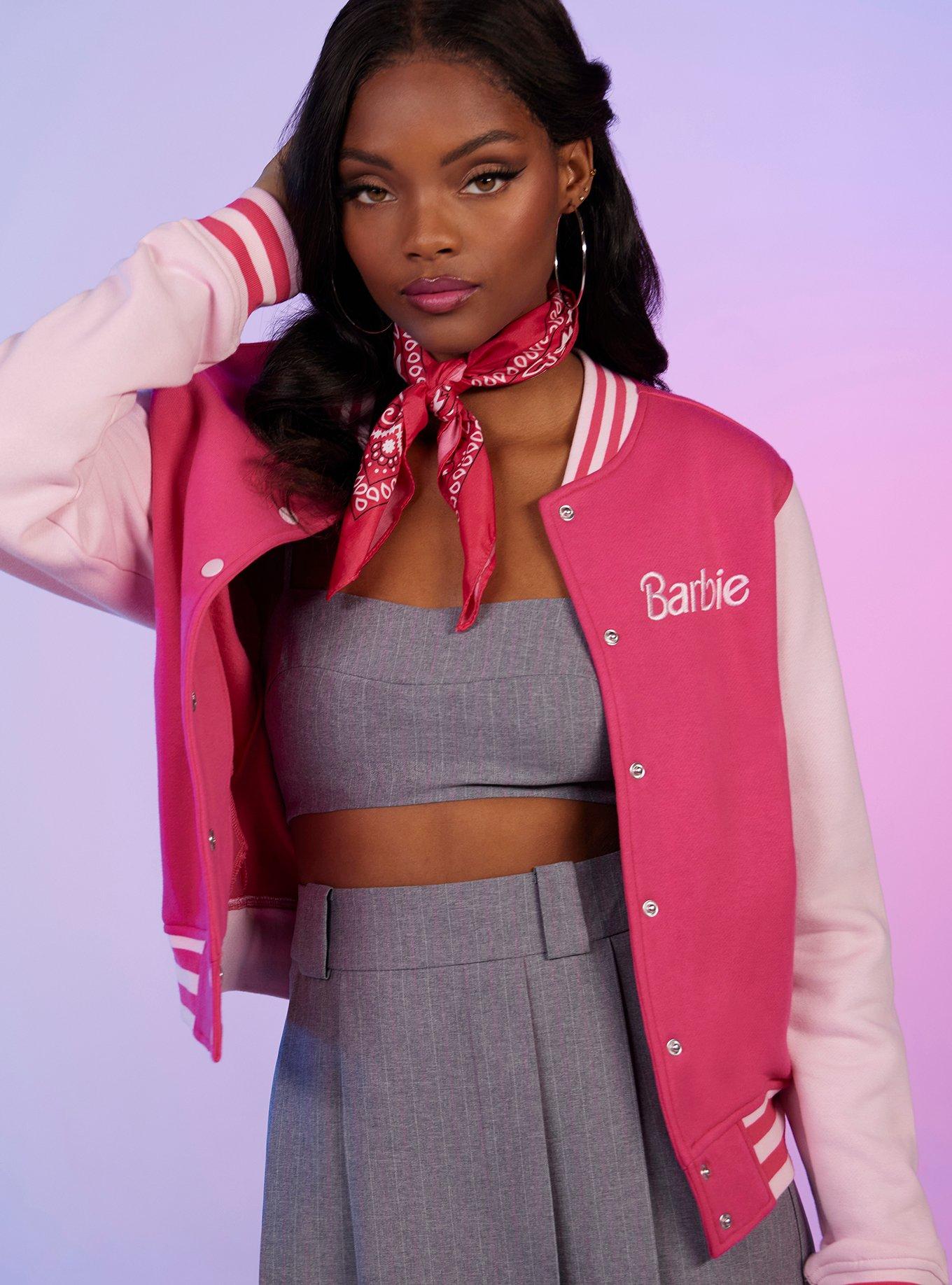 Barbie Embroidered Girls Varsity Jacket, WHITE, alternate