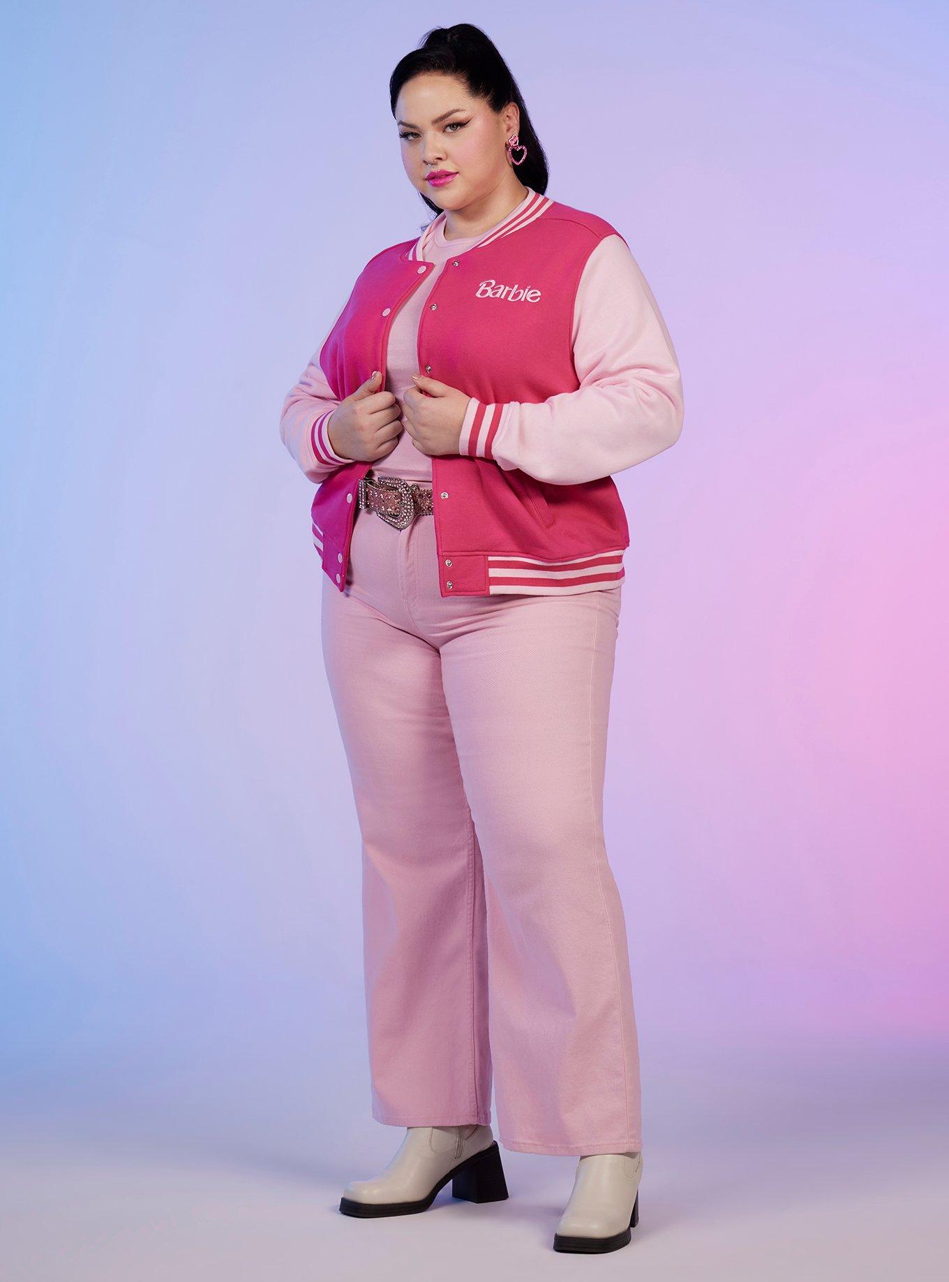 Barbie Embroidered Girls Varsity Jacket Plus Size, WHITE, alternate