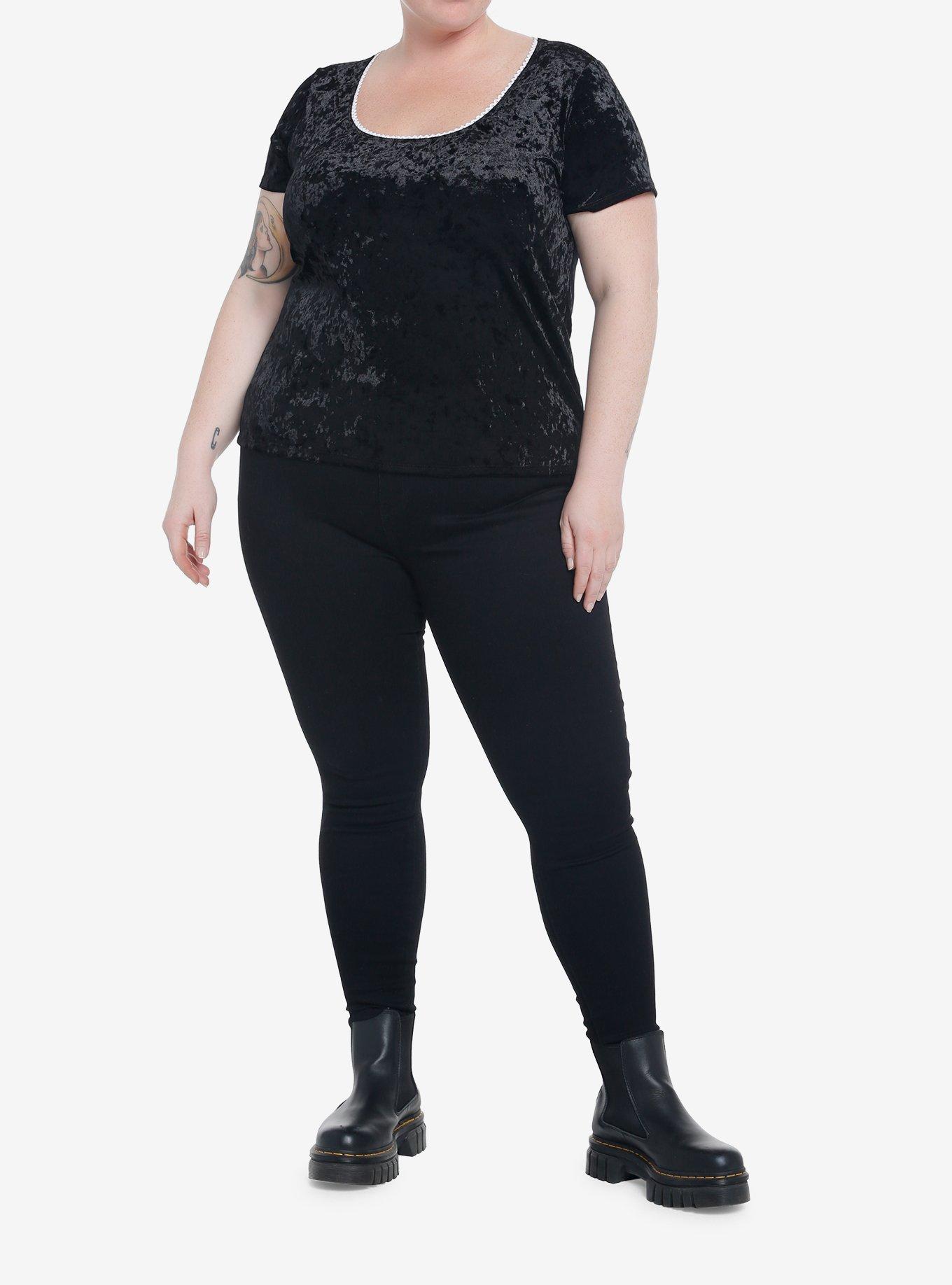 Black Velvet Girls Top Plus Size, BLACK, alternate